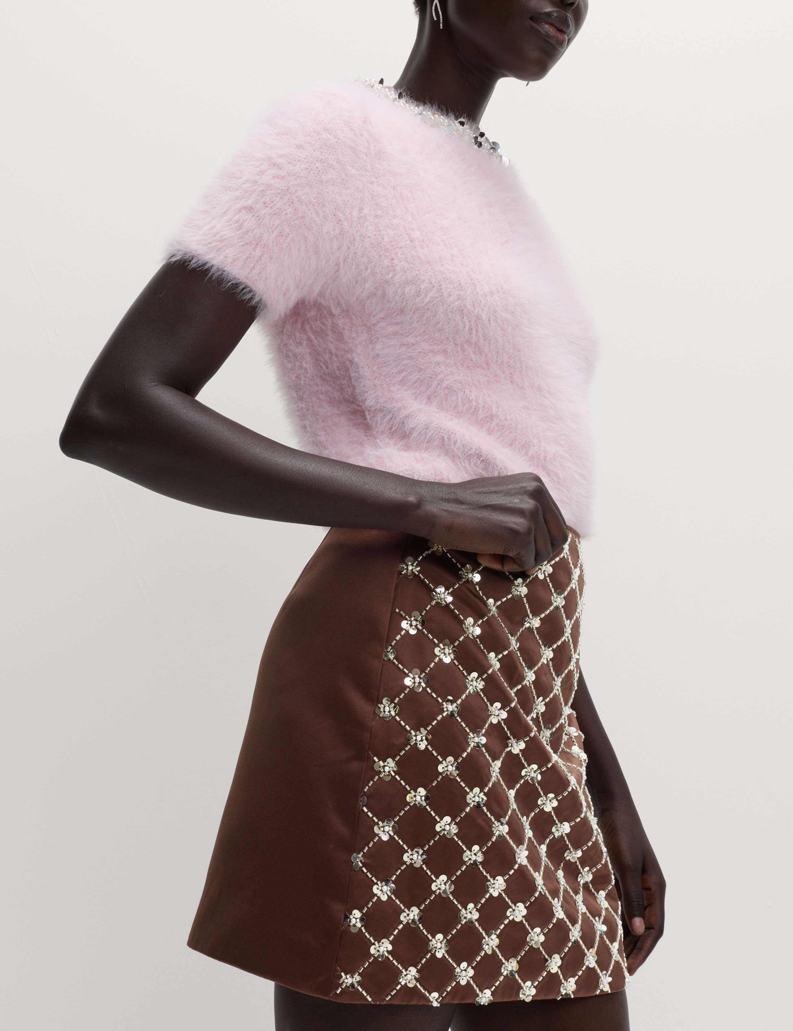 Satin Embellished Mini A-Line Skirt 4 of 6