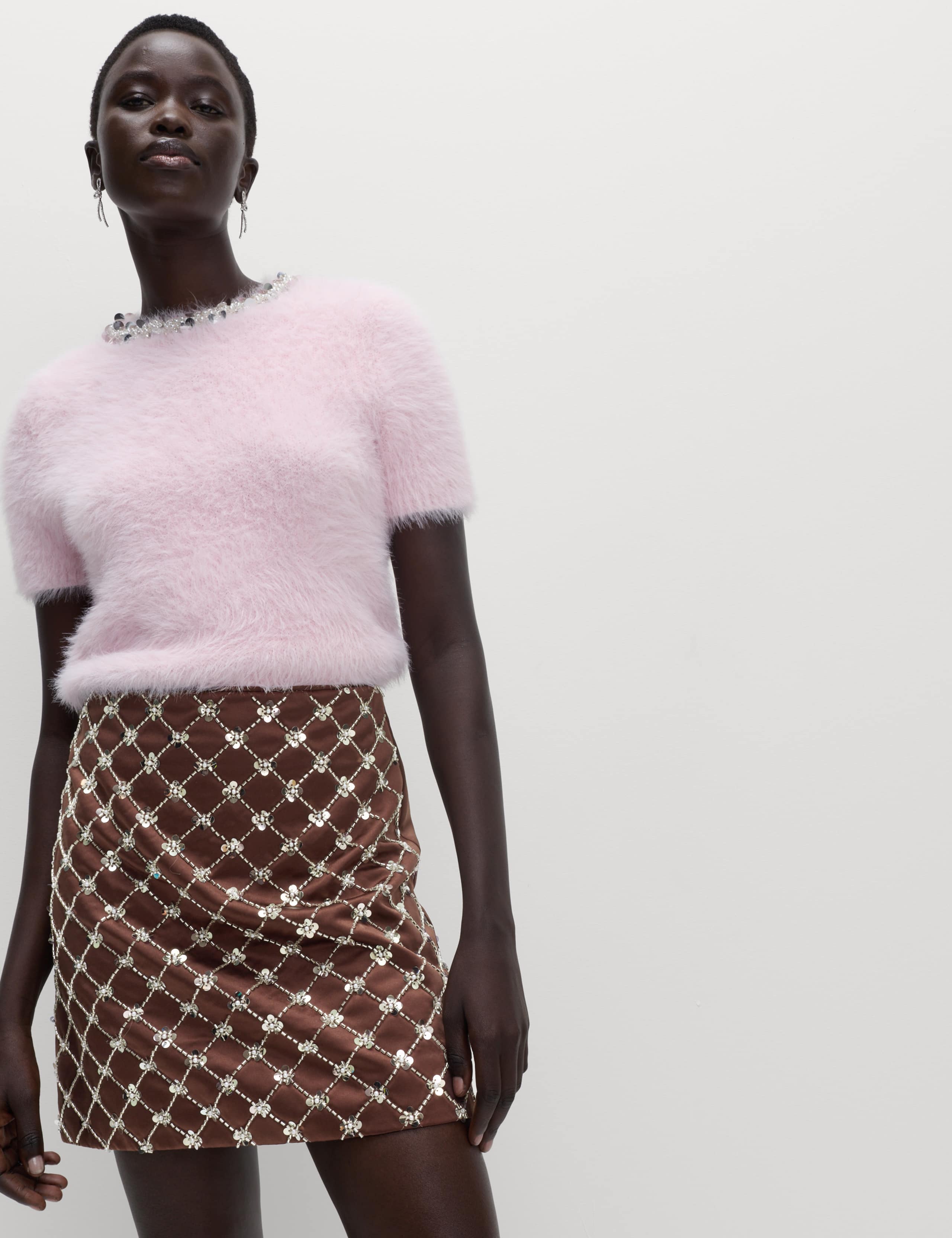 Satin Embellished Mini A-Line Skirt 7 of 7