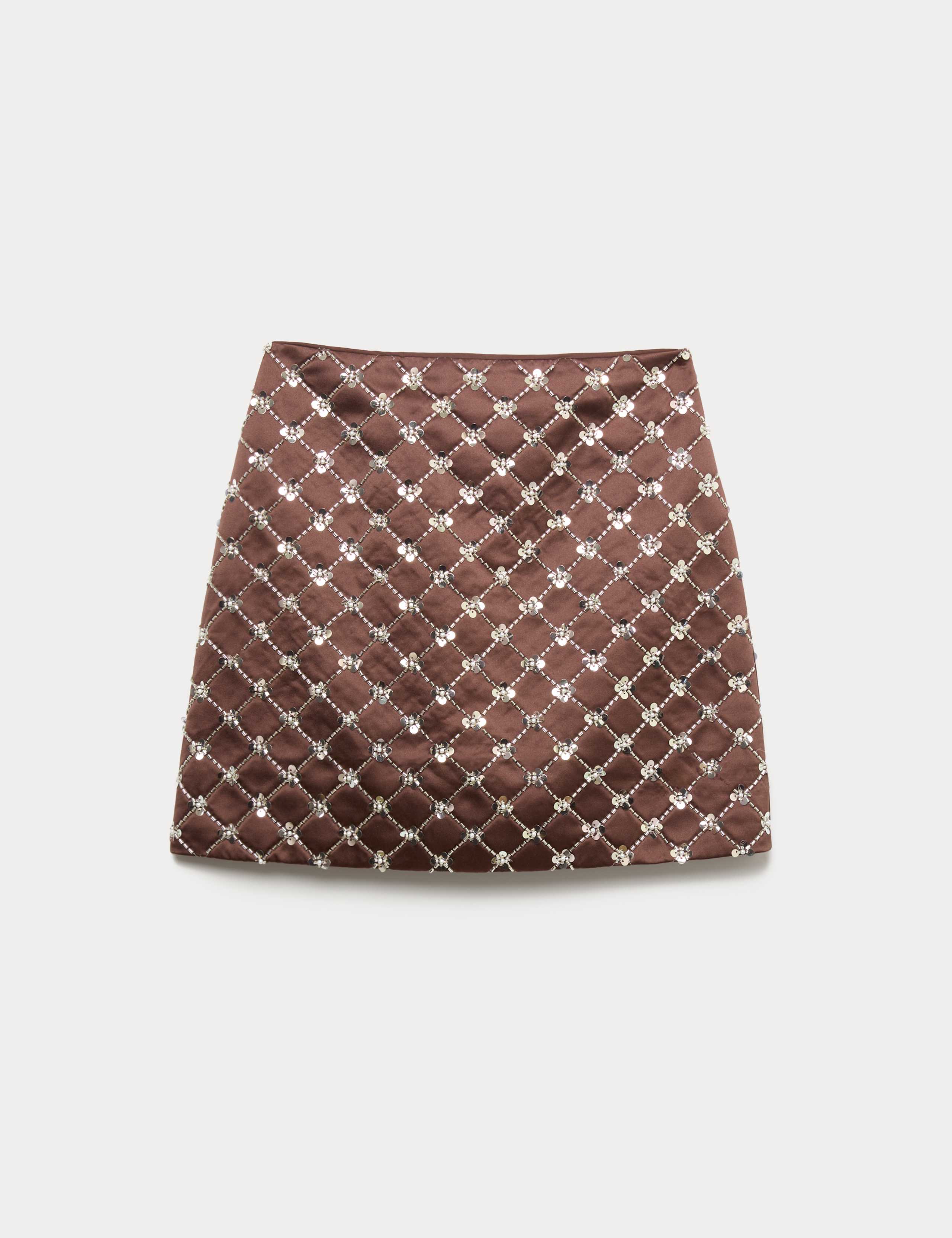 Satin Embellished Mini A-Line Skirt 2 of 6
