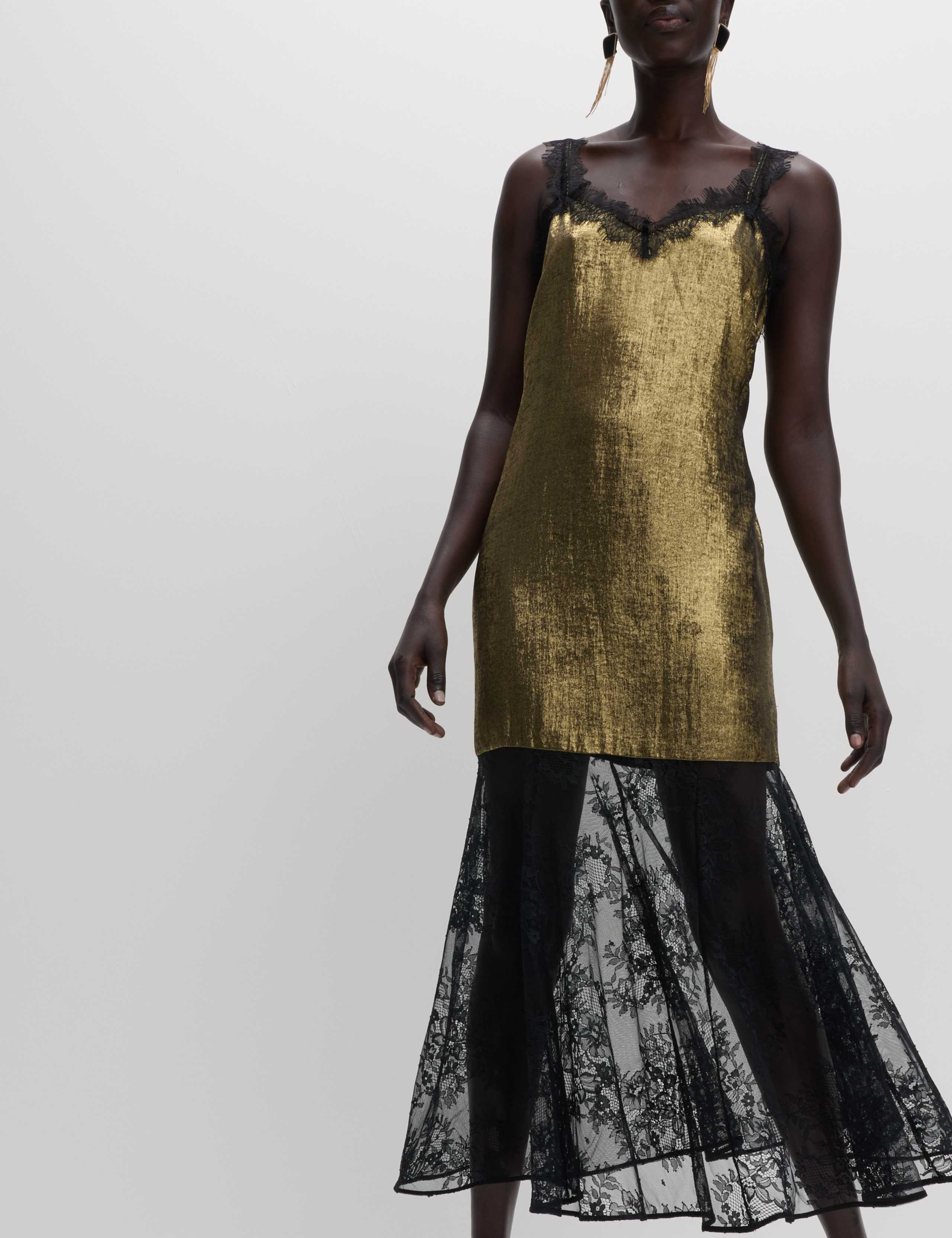 Metallic Lace Midi Slip Dress 3 of 5