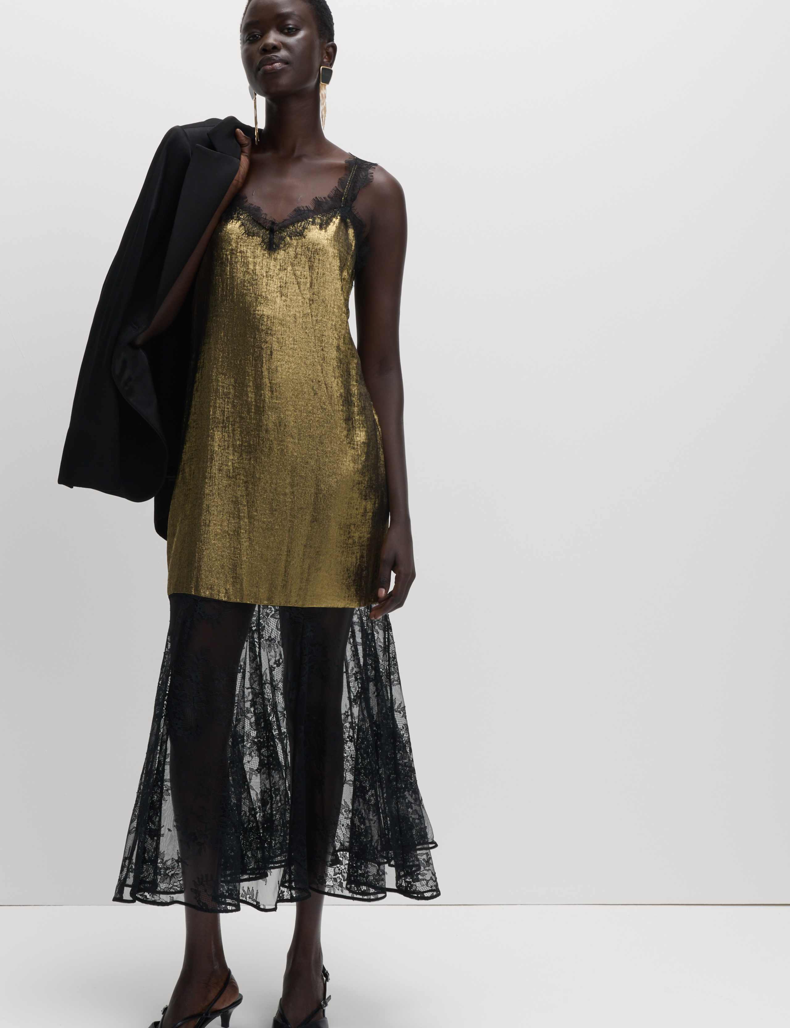 Metallic Lace Midi Slip Dress 6 of 6