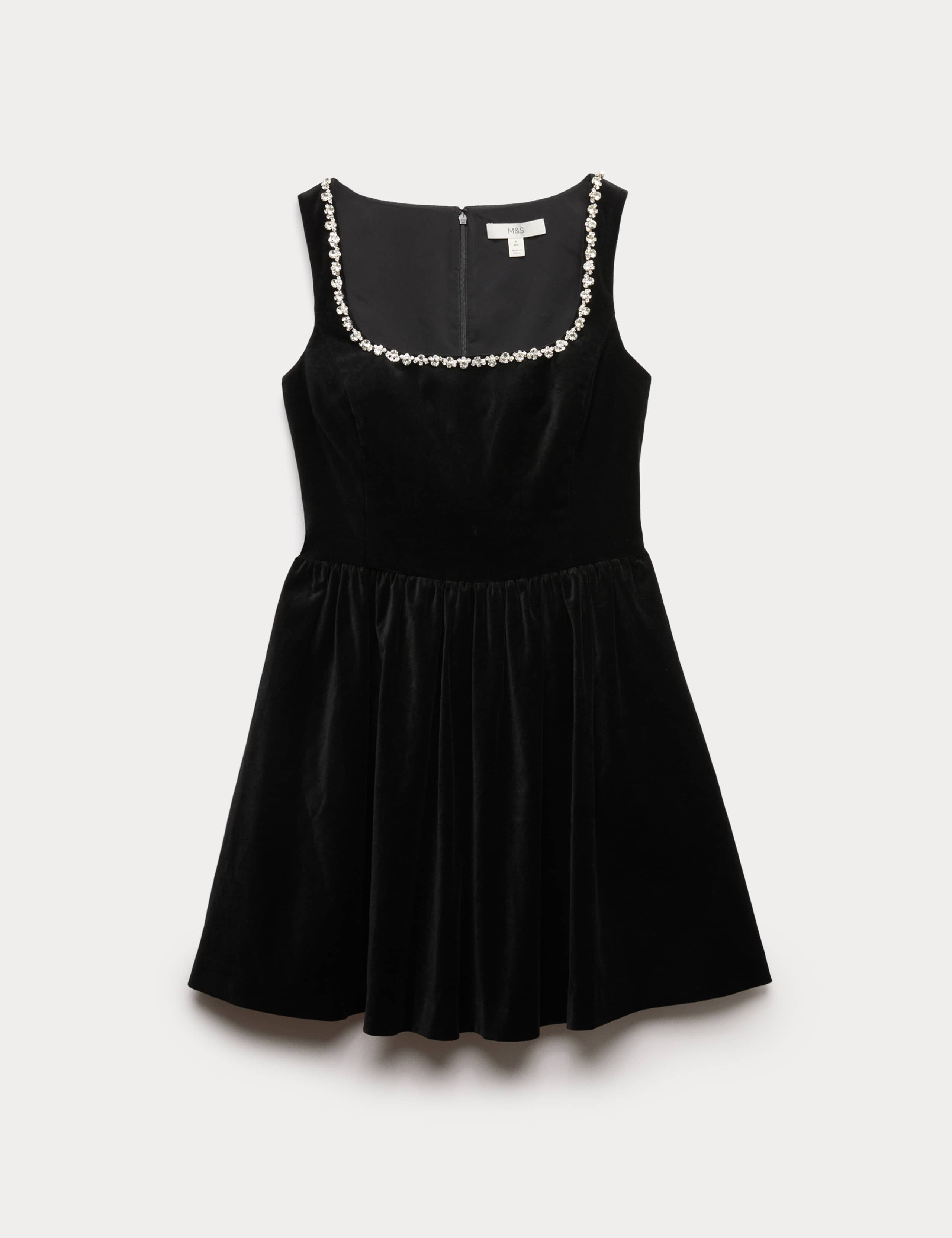 Cotton Rich Velvet Embellished Mini Skater Dress 2 of 7