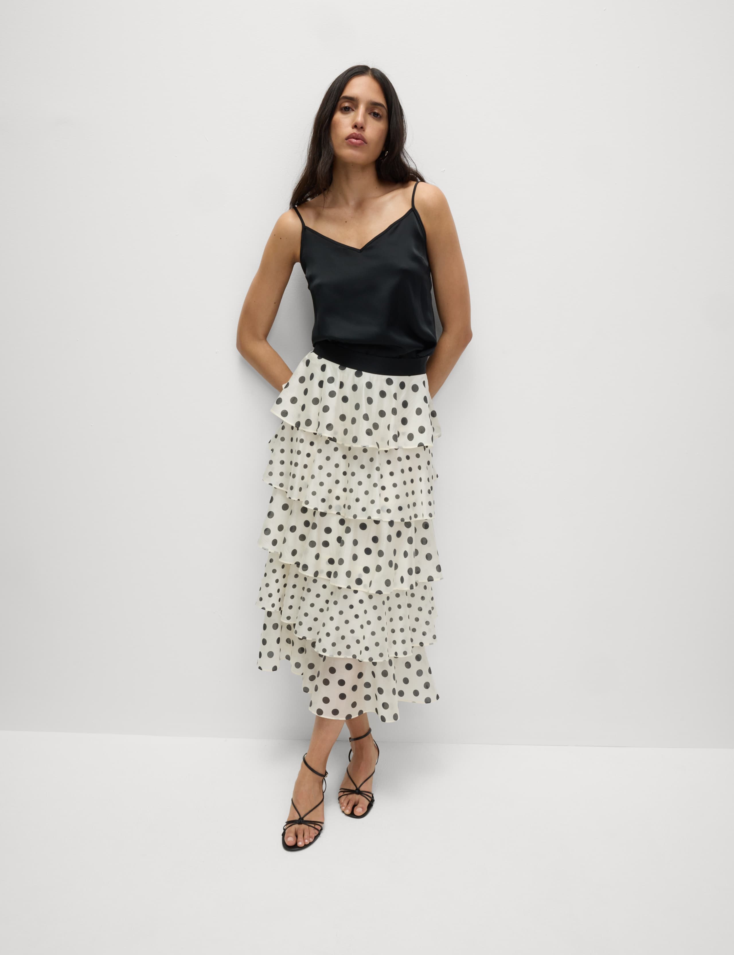 Lyocell Rich Polka Dot Ruffle Midaxi Skirt 3 of 7