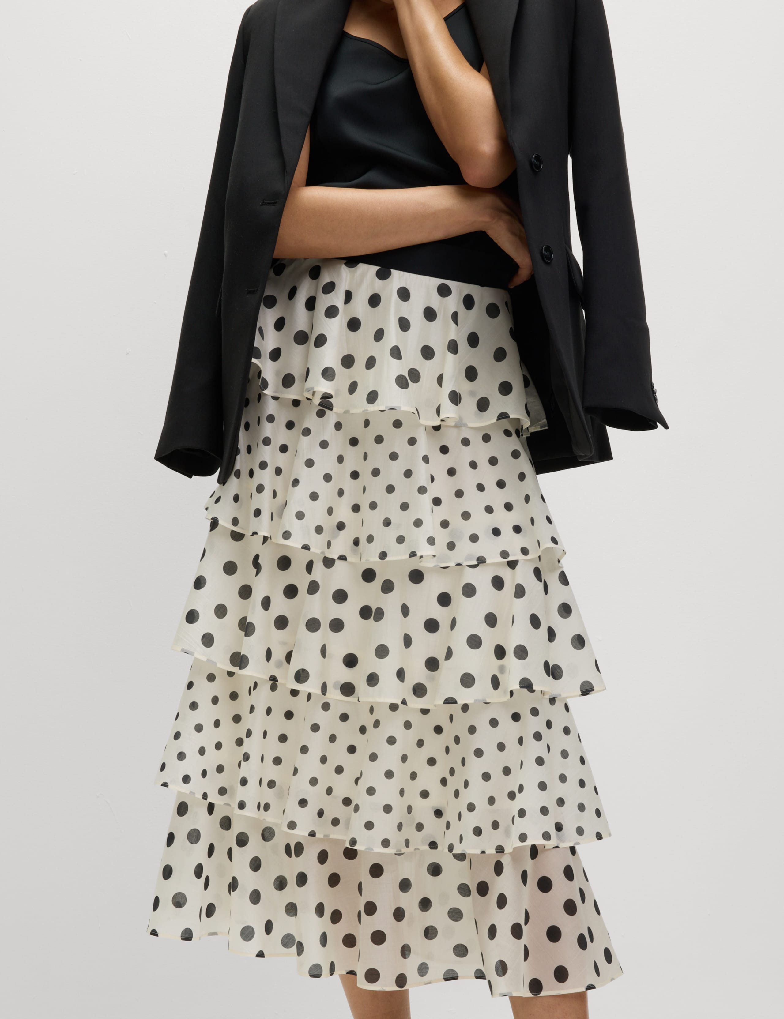 Lyocell Rich Polka Dot Ruffle Midaxi Skirt 6 of 7