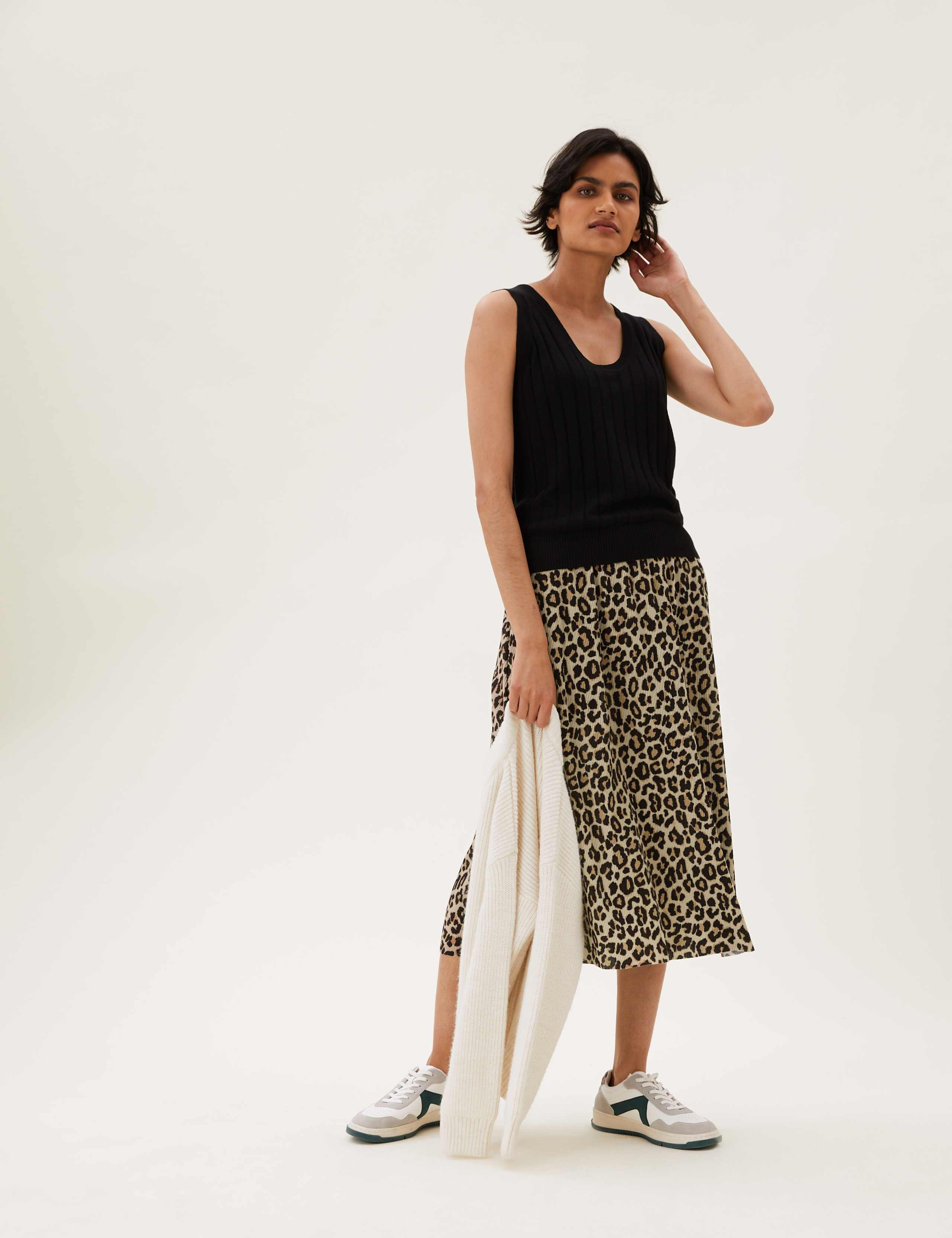 Animal Print Plisse Midaxi A-Line Skirt 1 of 5