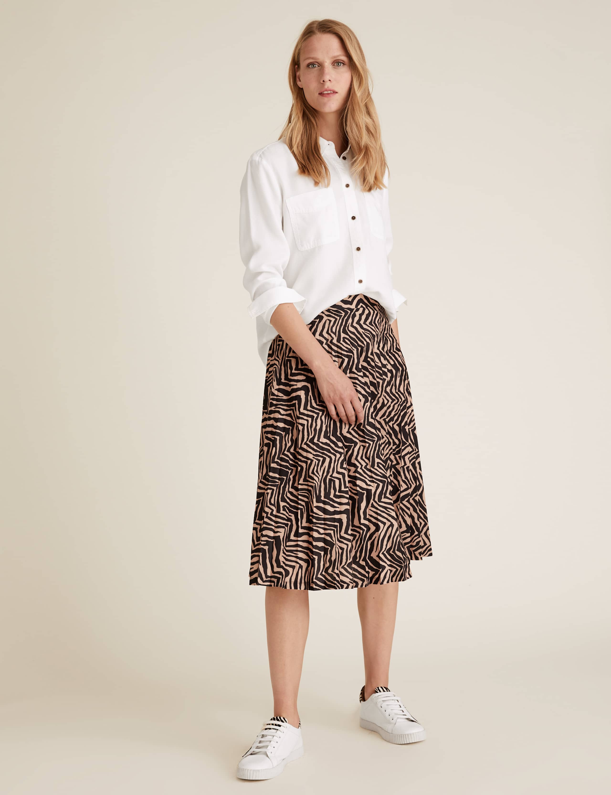 Jersey Zebra Print Pleated Midi Skirt 3 of 5