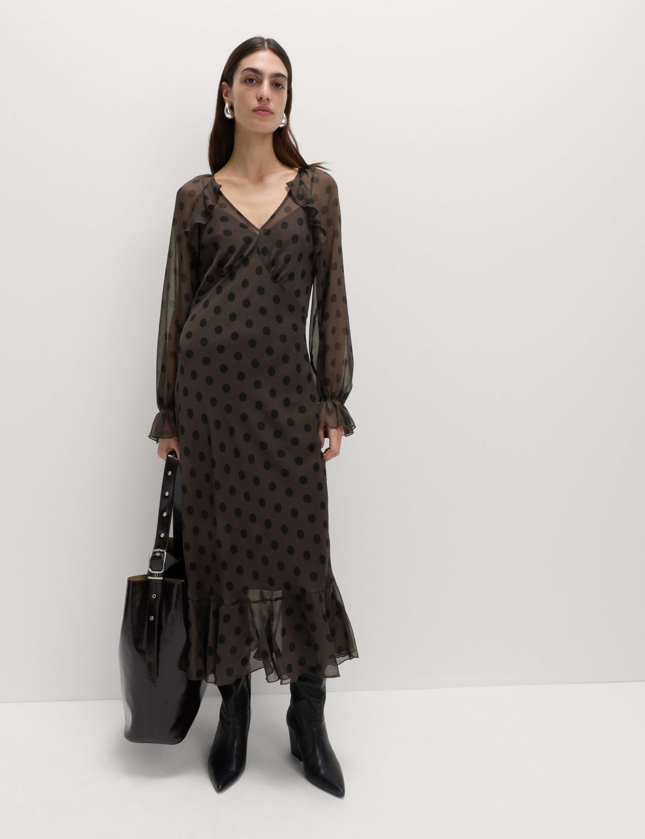 Polka Dot V-Neck Frill Midaxi Dress 3 of 5