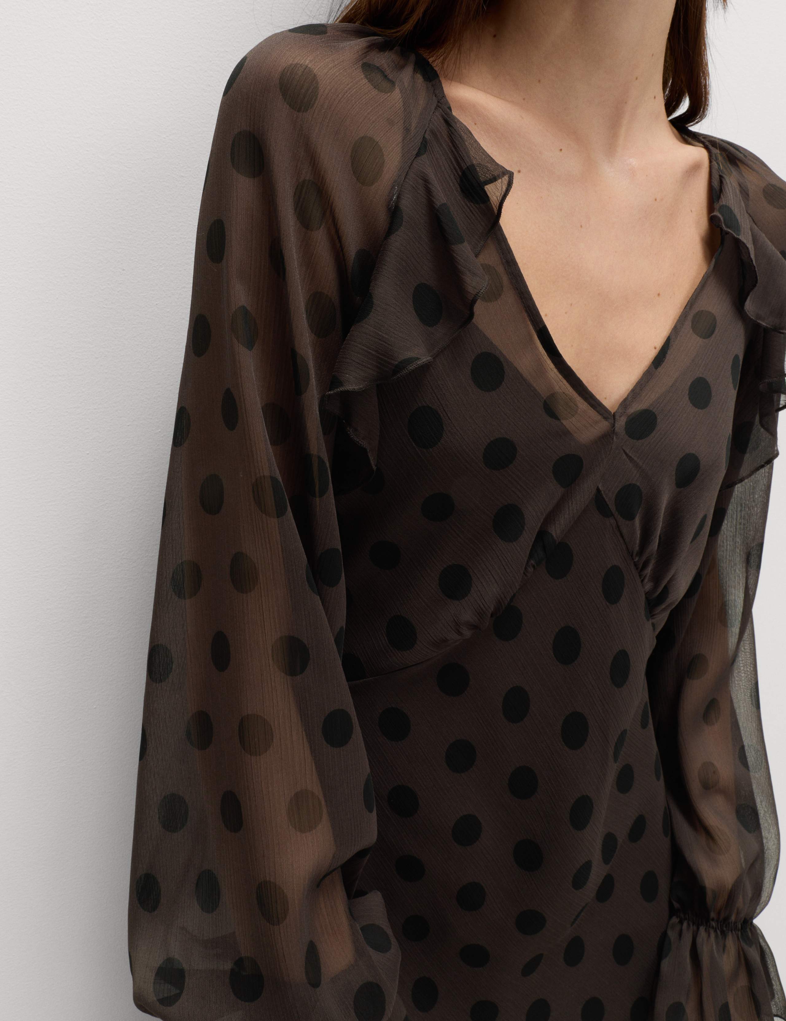 Polka Dot V-Neck Frill Midaxi Dress 4 of 5