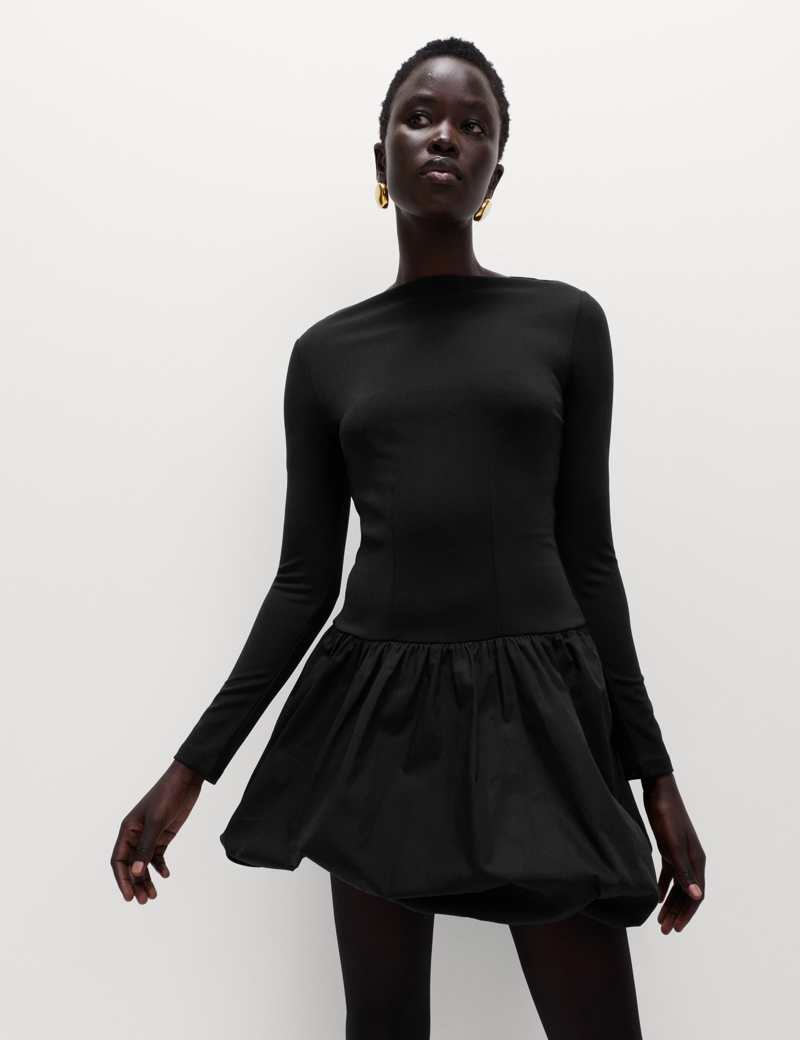 Bubble Hem Slash Neck Mini Dress 1 of 5