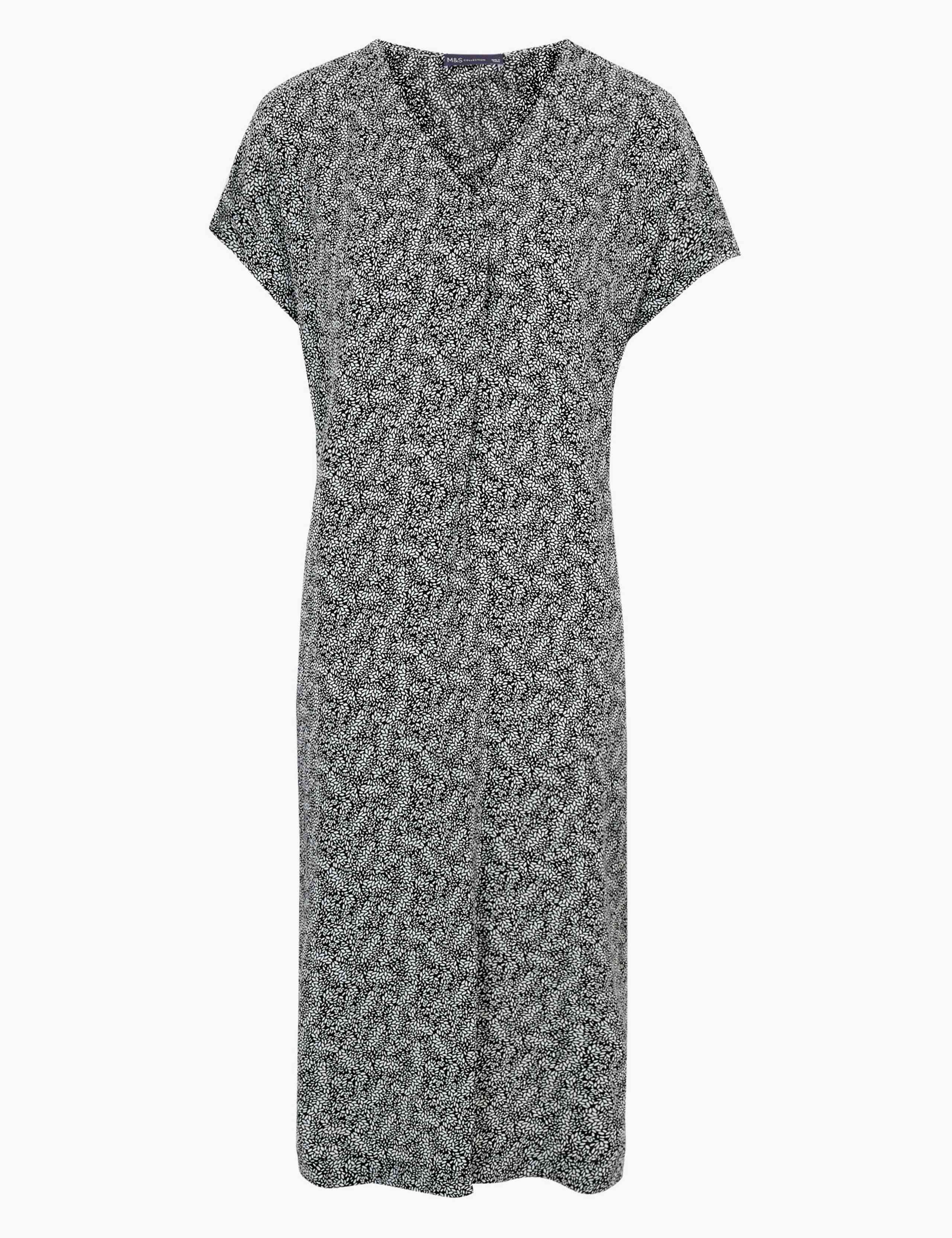 Leaf Print V-Neck Midi Shift Dress 2 of 5