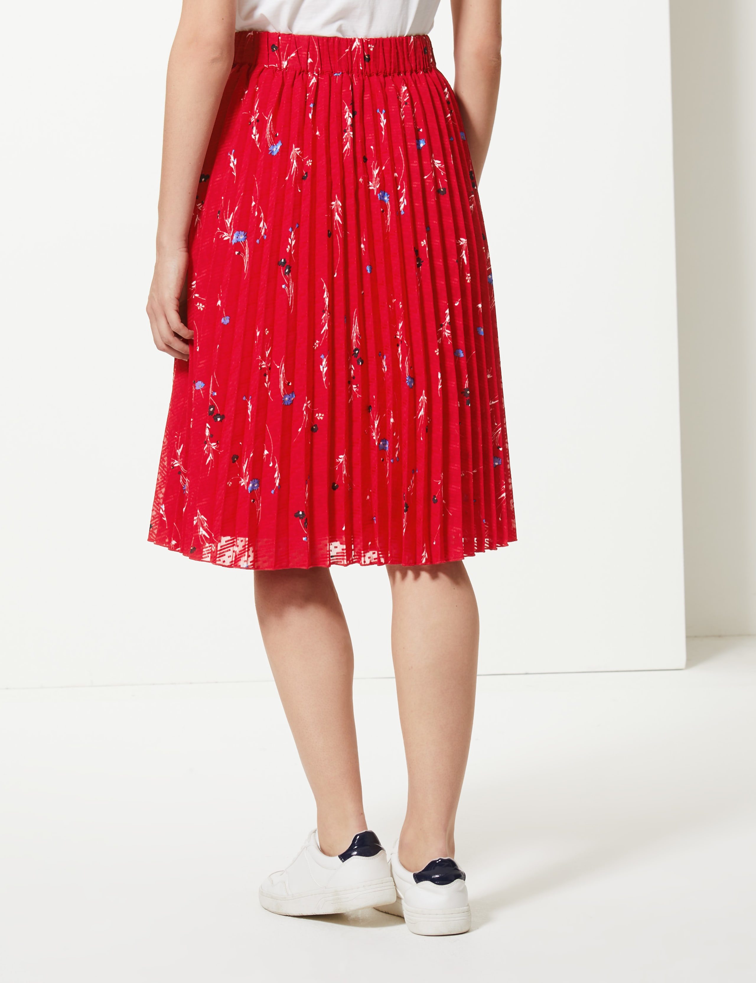 Floral Print Pleated Fit & Flare Midi Skirt 4 of 4