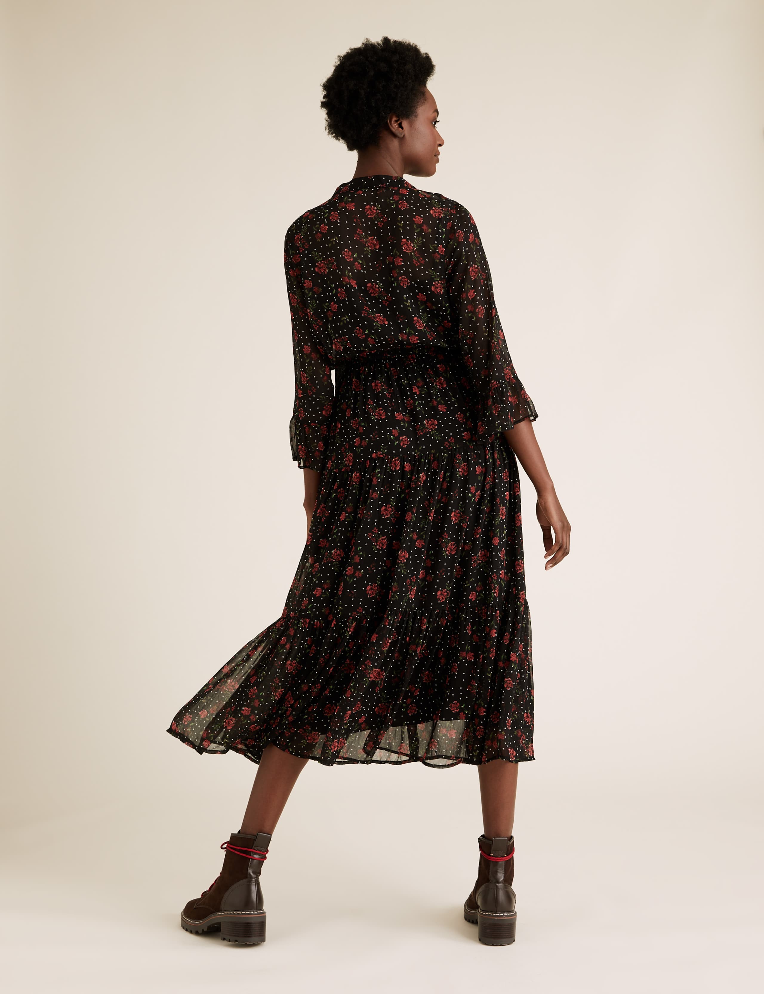 Chiffon Floral Midaxi Waisted Dress 4 of 4