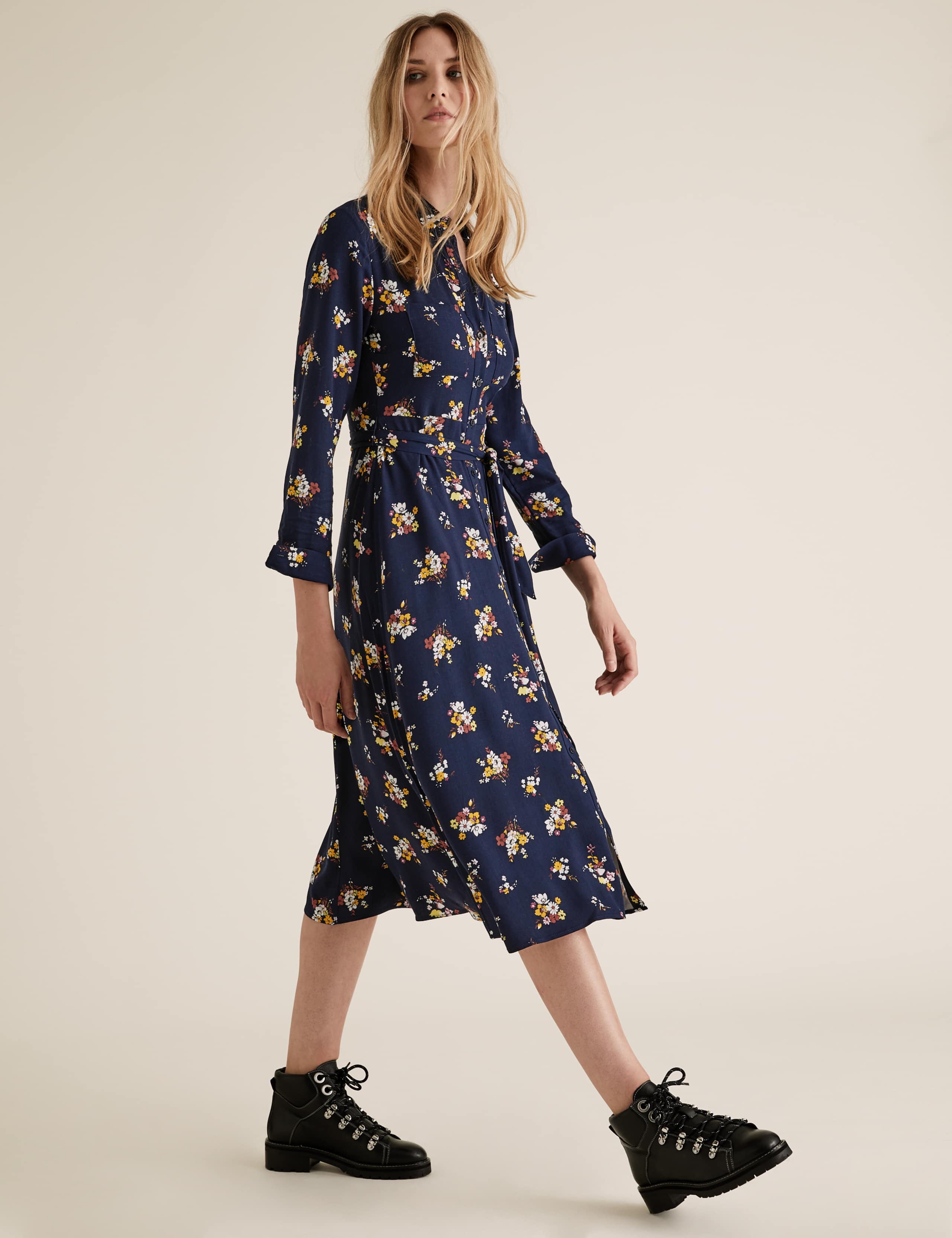 Floral Belted Midi Shirt Dress M&S Collection M&S IE