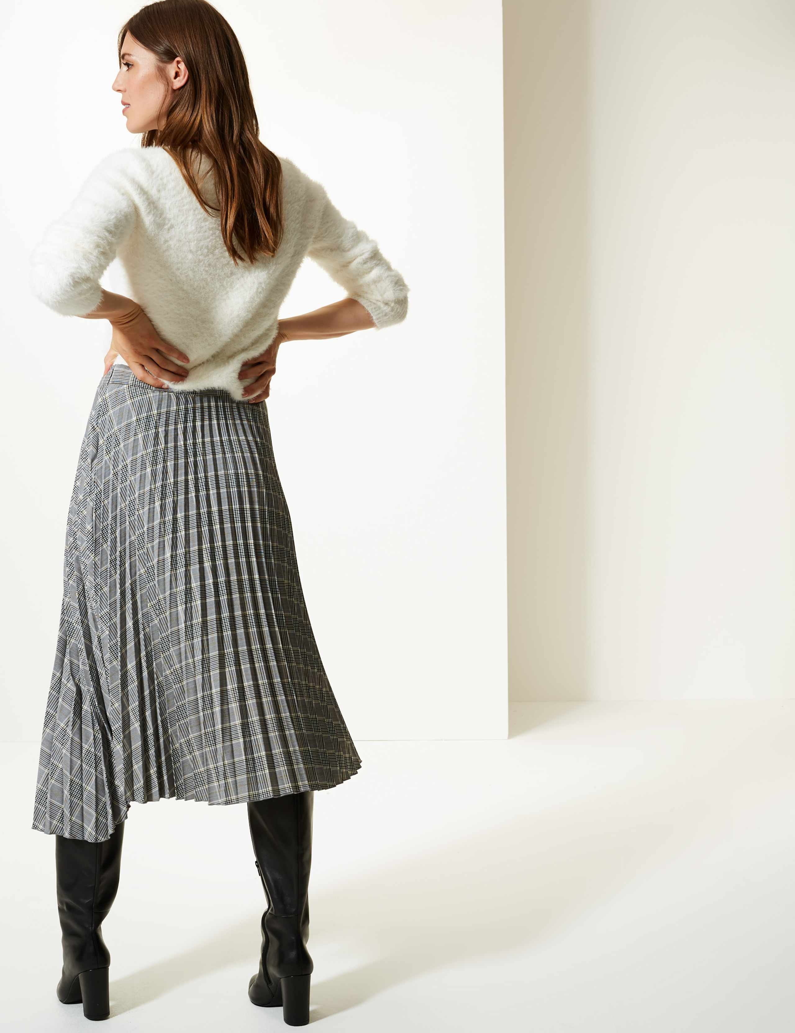 Checked Asymmetric Pleated Midi Skirt 4 of 6