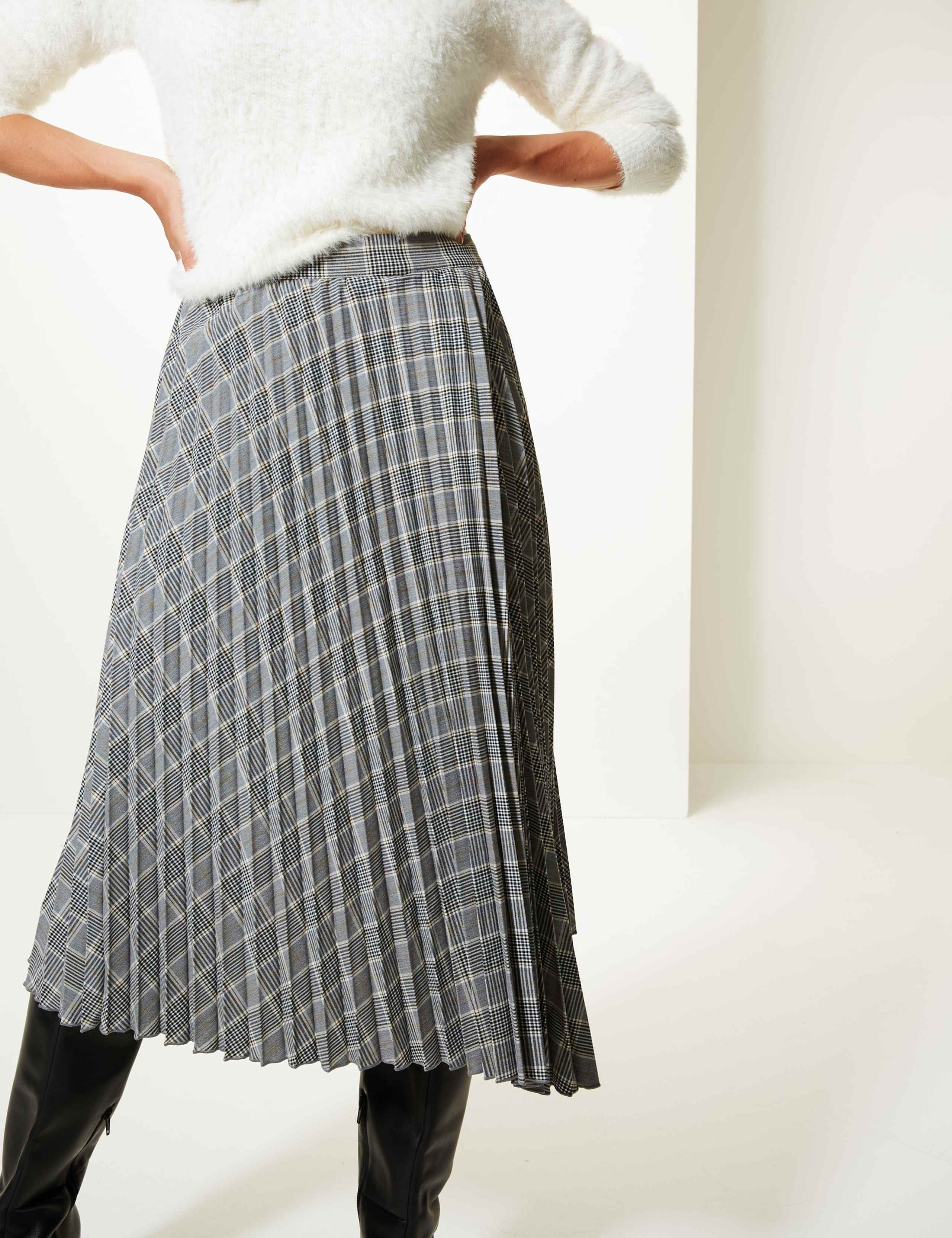 Checked Asymmetric Pleated Midi Skirt 5 of 6