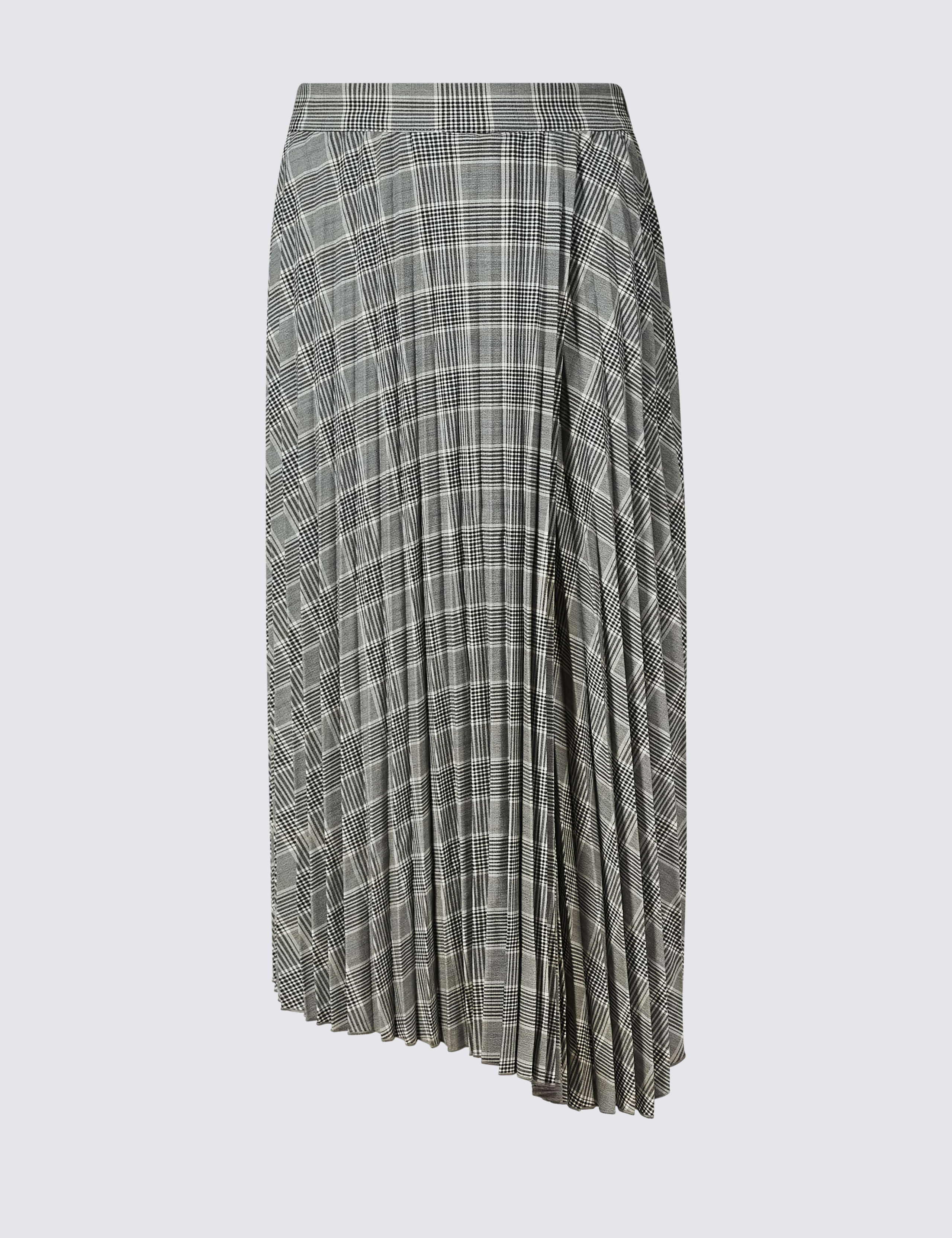 Checked Asymmetric Pleated Midi Skirt 2 of 6