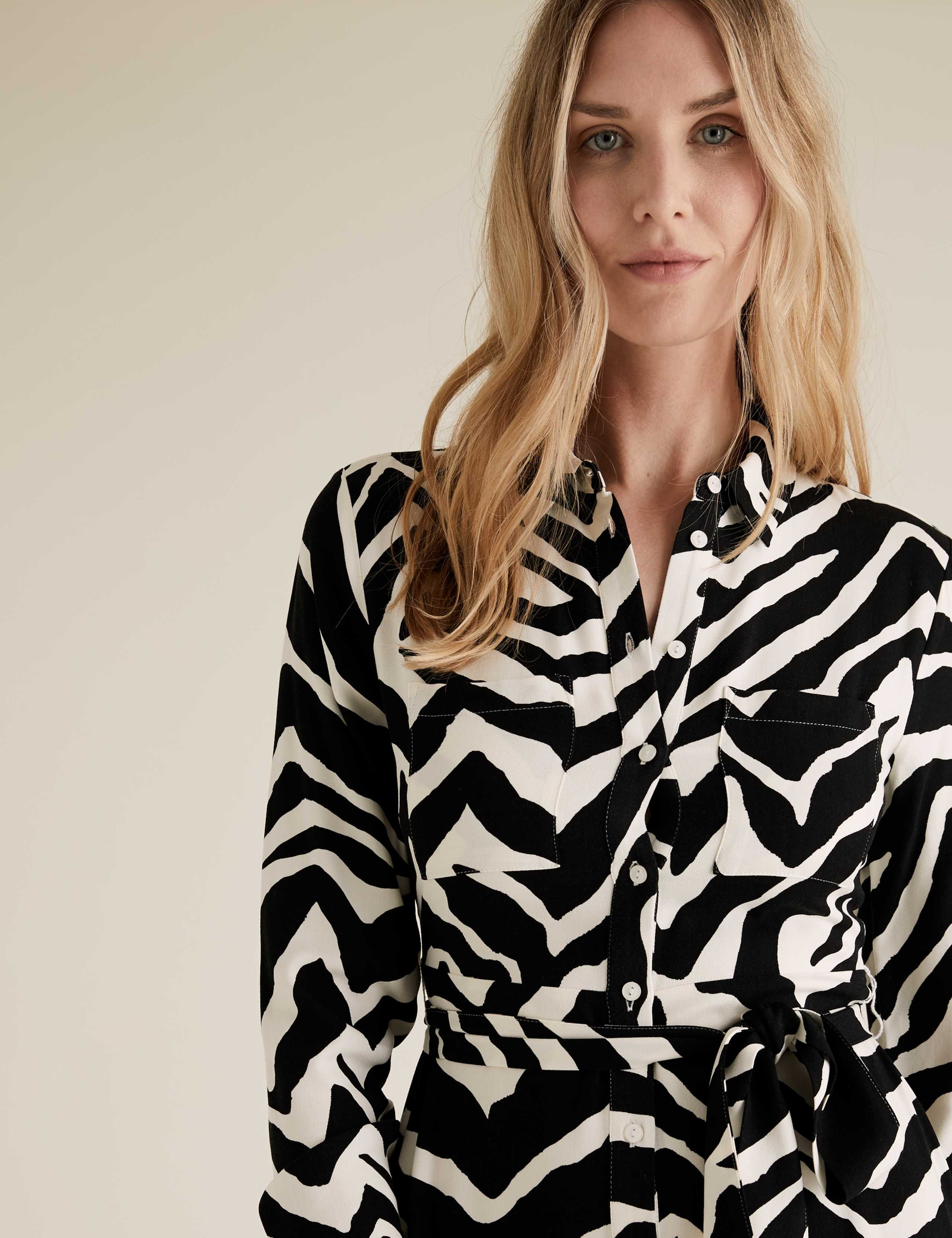 Zebra Print Belted Midi Shirt Dress 3 of 4