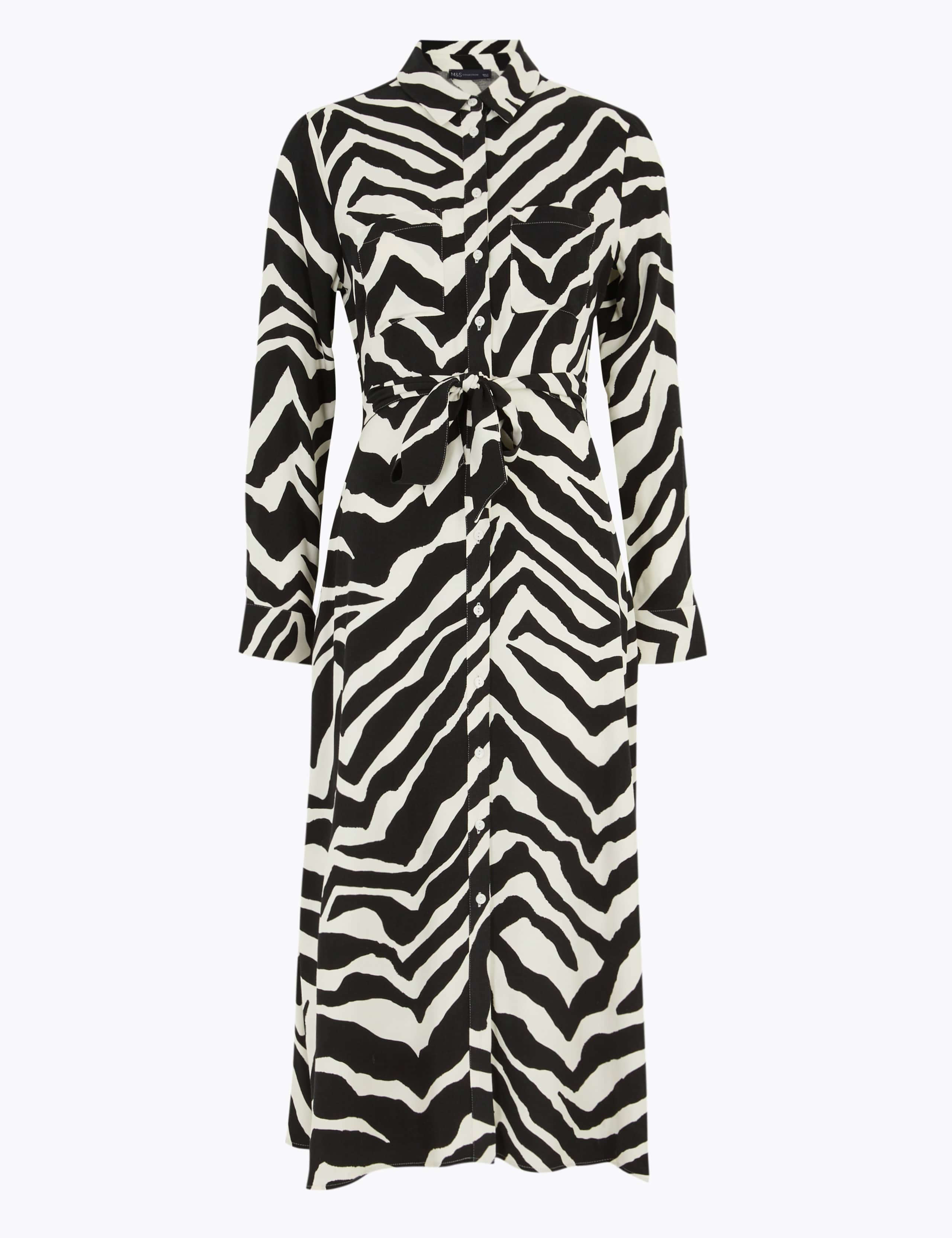 Zebra Print Belted Midi Shirt Dress 2 of 4