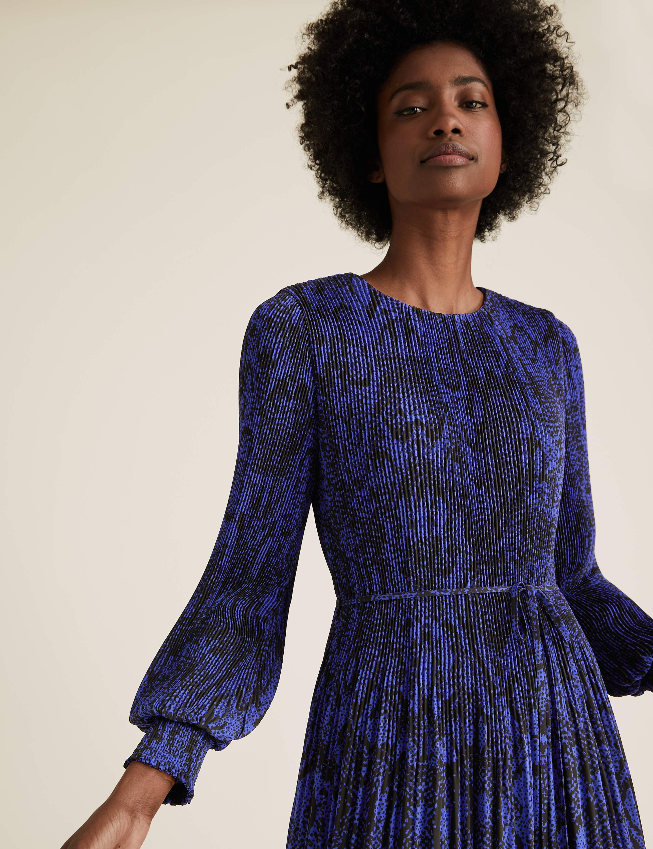 Animal Print Plisse Midaxi Waisted Dress 1 of 6