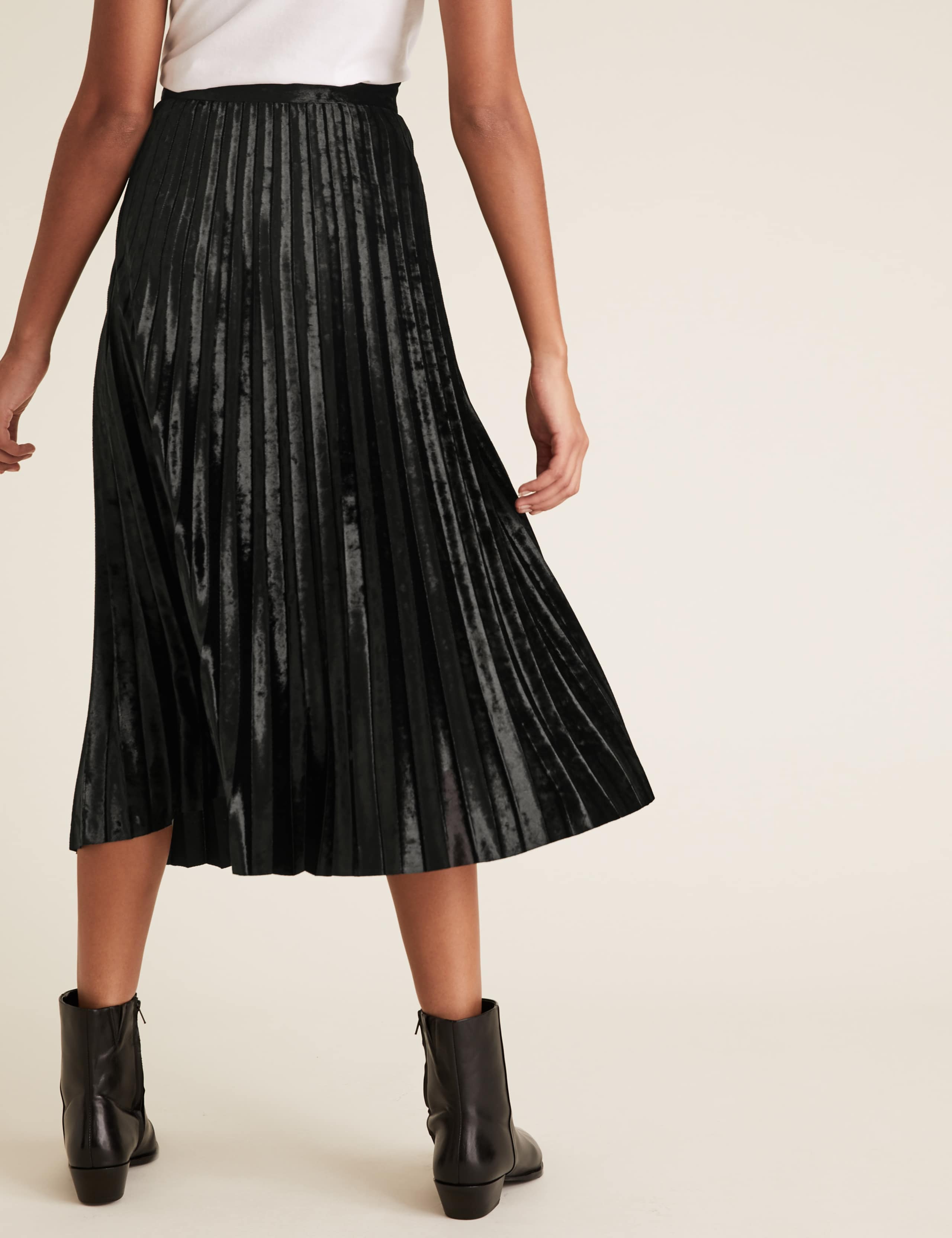 Jersey Velvet Pleated Midi Skirt 4 of 5