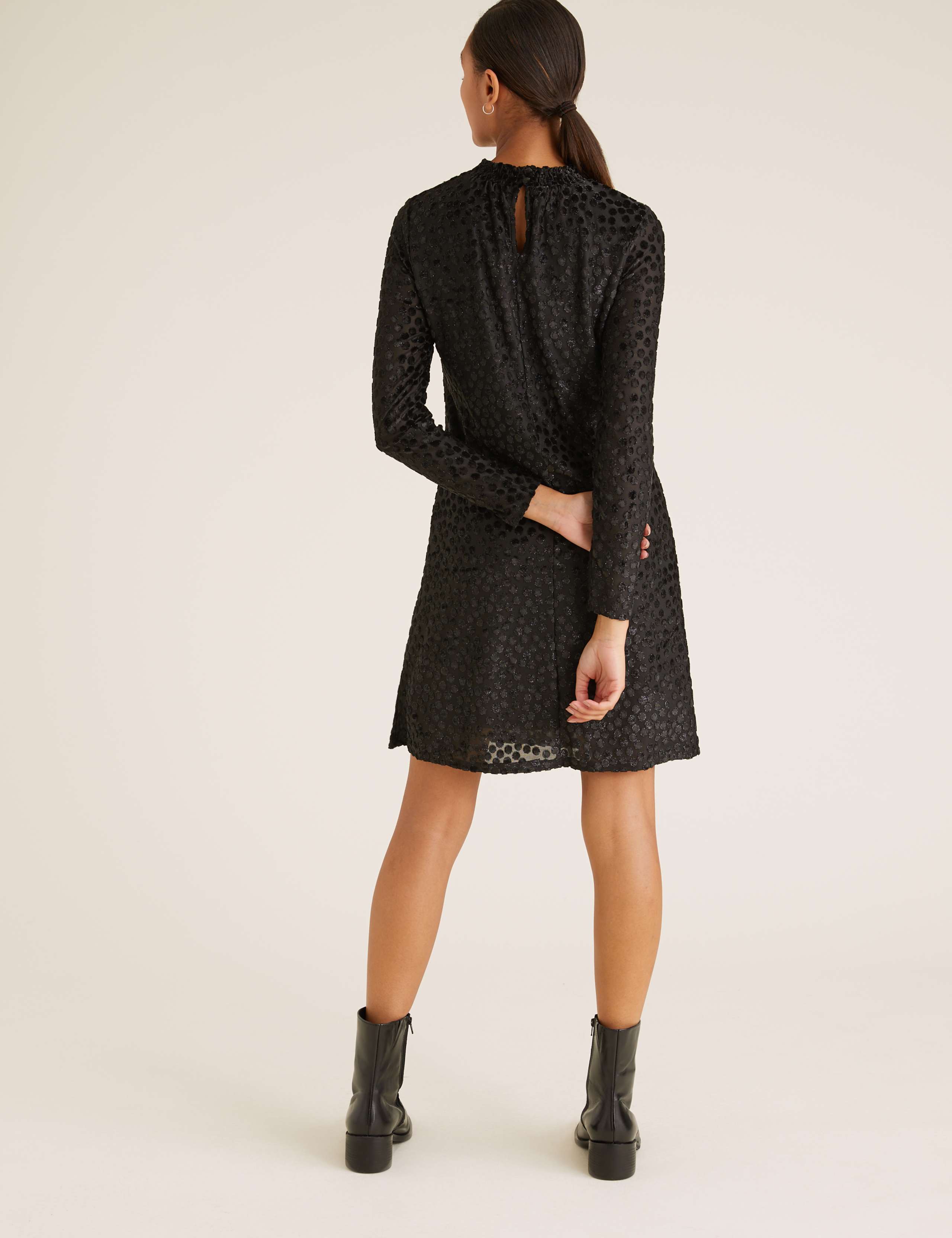 Velvet Polka Dot High Neck Swing Dress 4 of 4