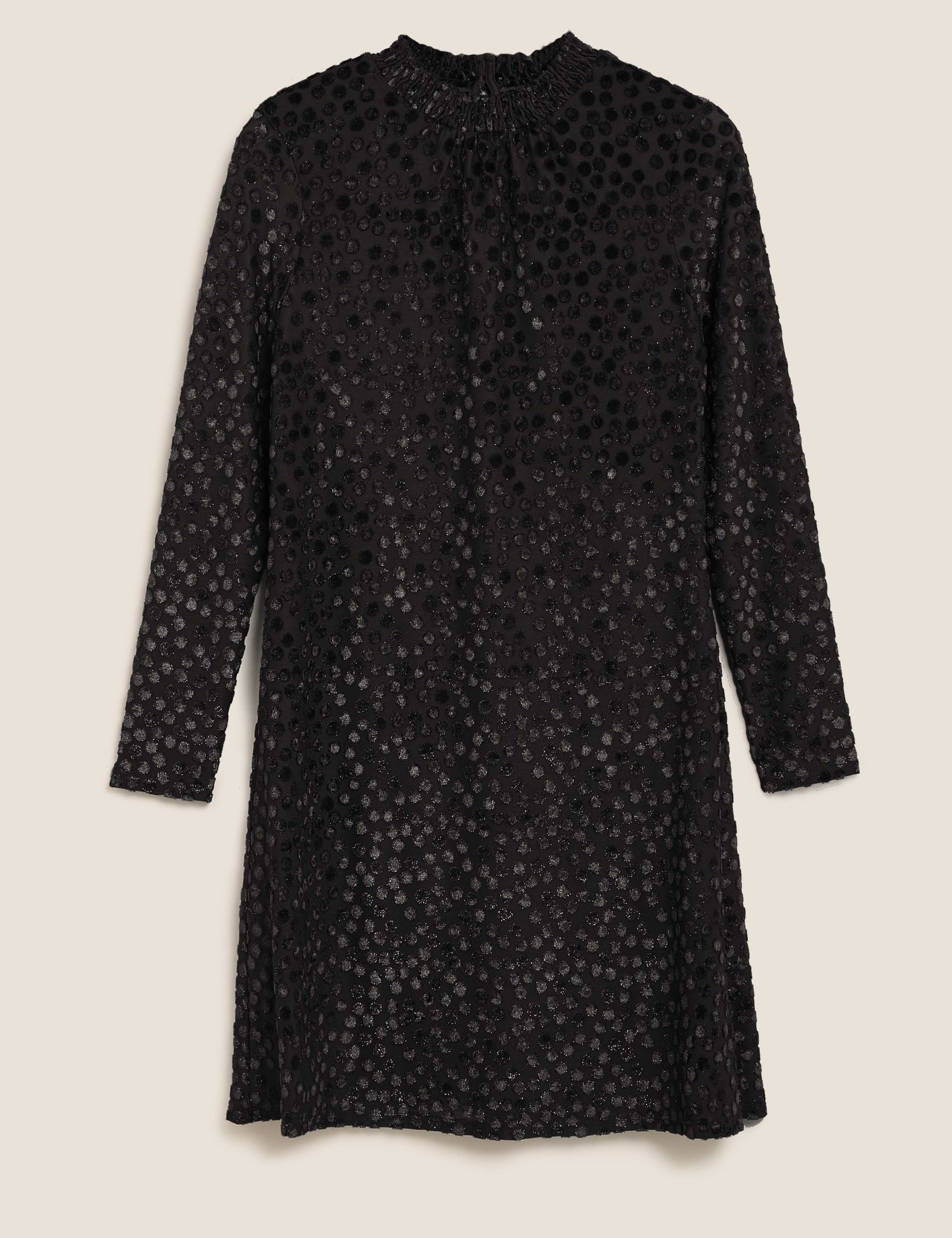 Velvet Polka Dot High Neck Swing Dress 2 of 4