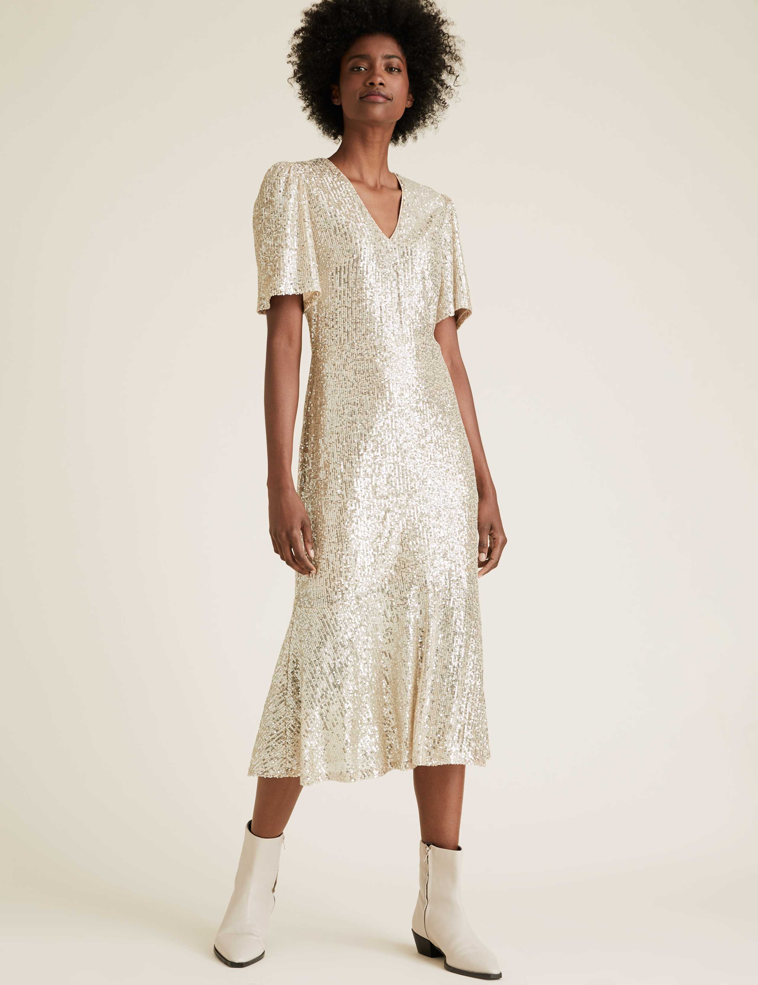 Sequin V-Neck Midi Tea Dress 3 of 5