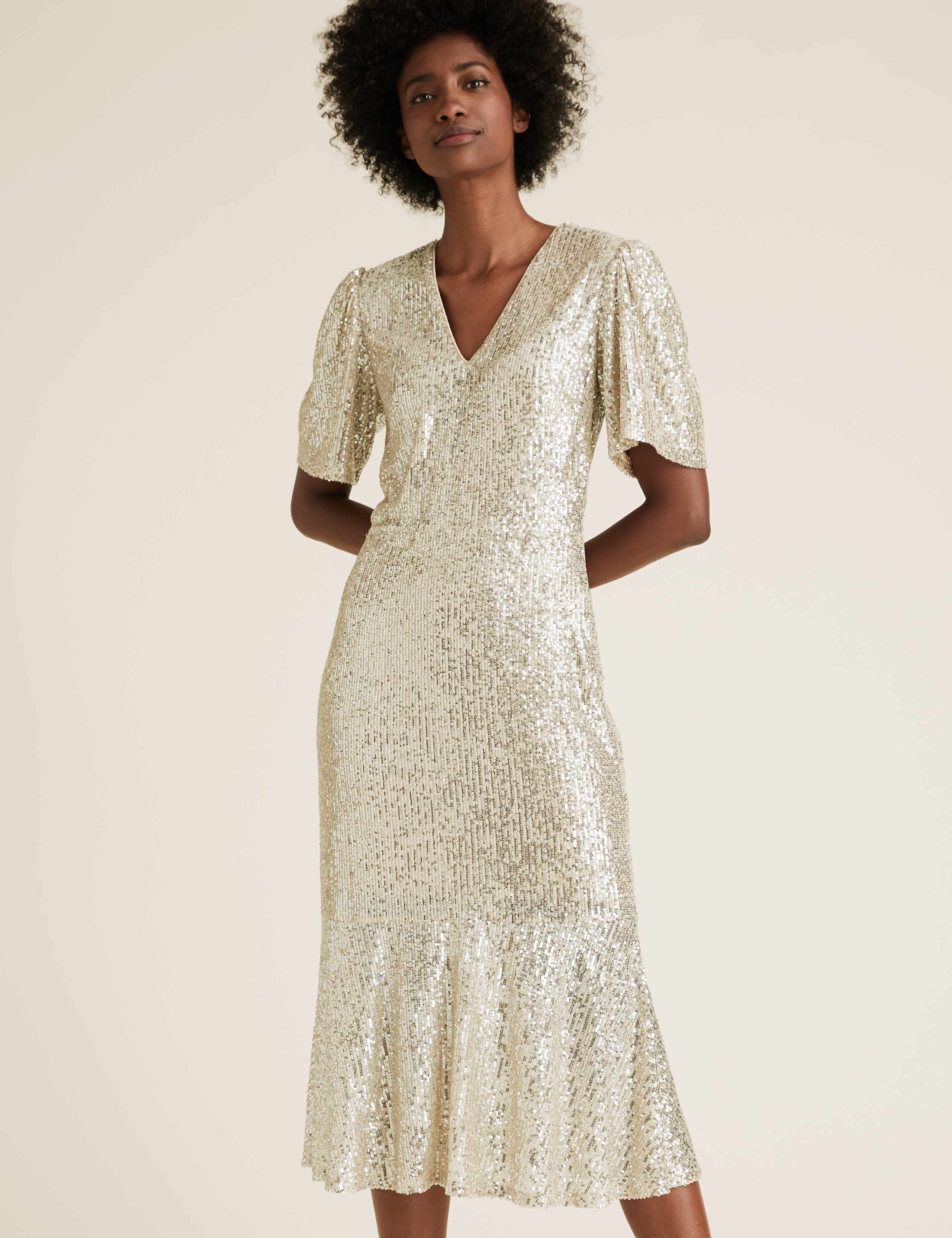Sequin V-Neck Midi Tea Dress 4 of 5