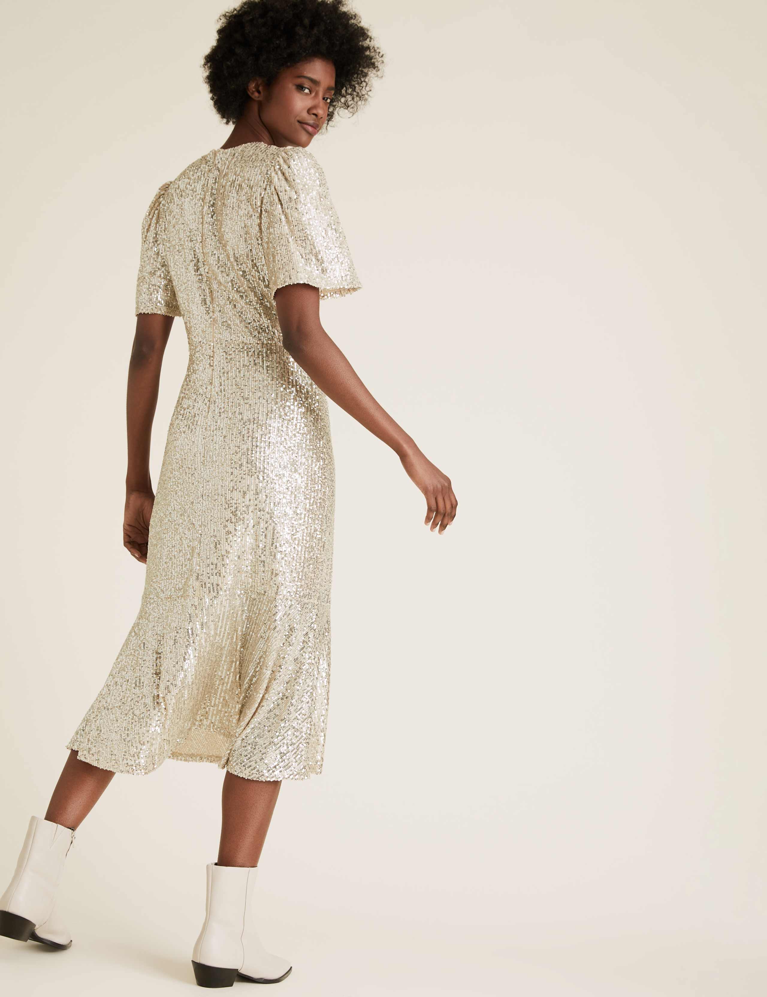 Sequin V-Neck Midi Tea Dress 5 of 5