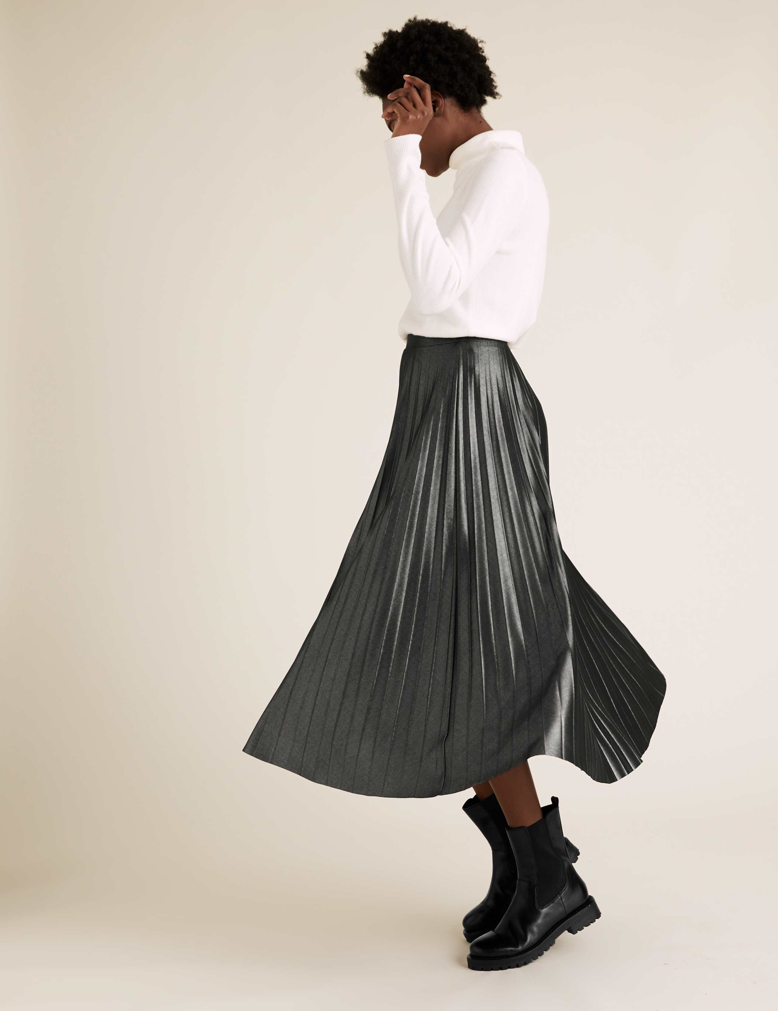 Jersey Metallic Pleated Midi Skirt 1 of 6