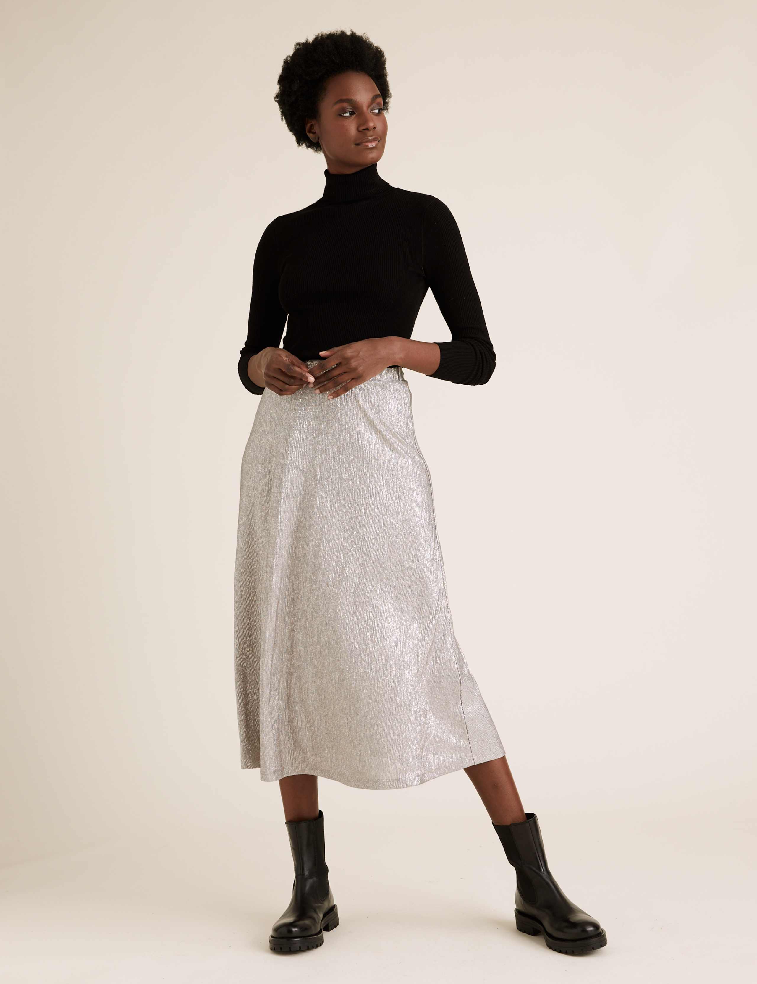Jersey Metallic Midi A-Line Skirt 3 of 5