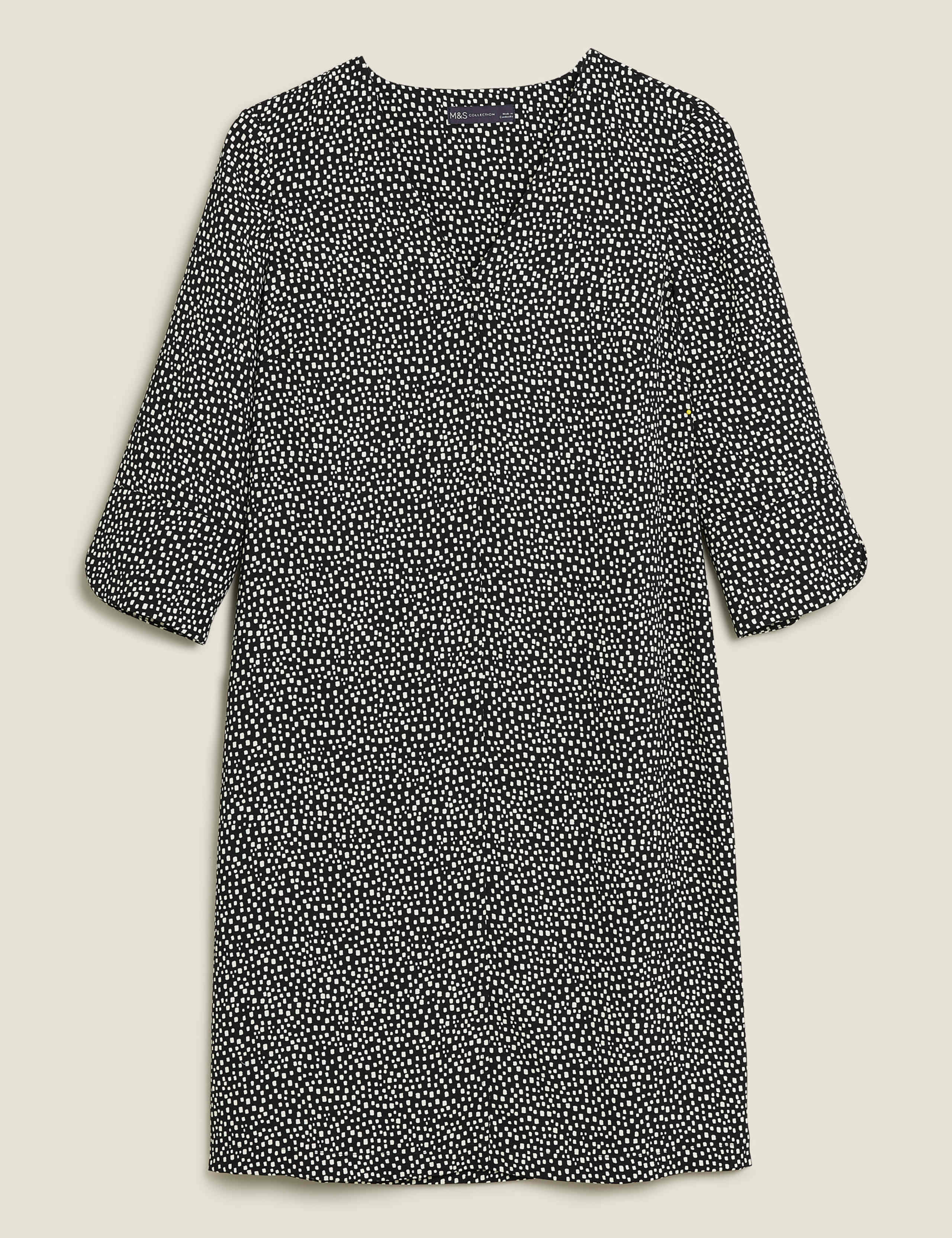 Crepe Printed V-Neck Shift Dress 2 of 5