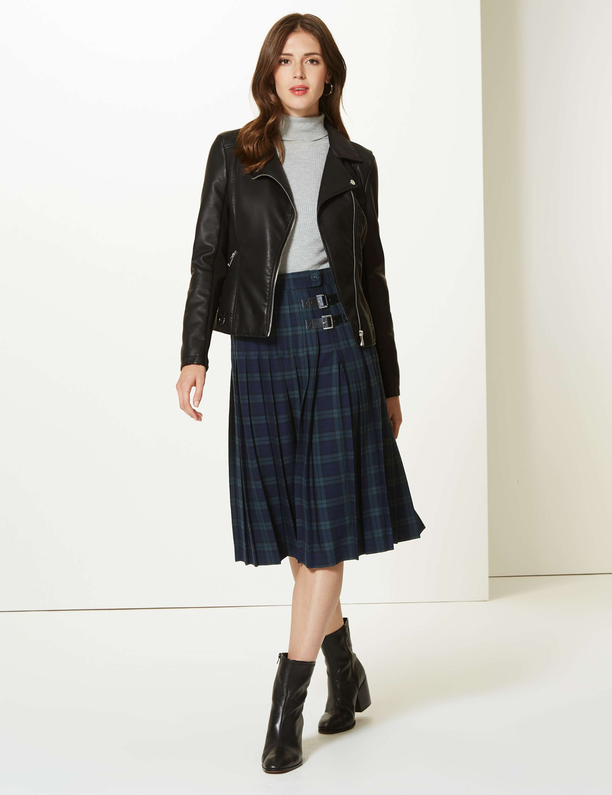 Checked Pleated Midi Skirt 1 of 5