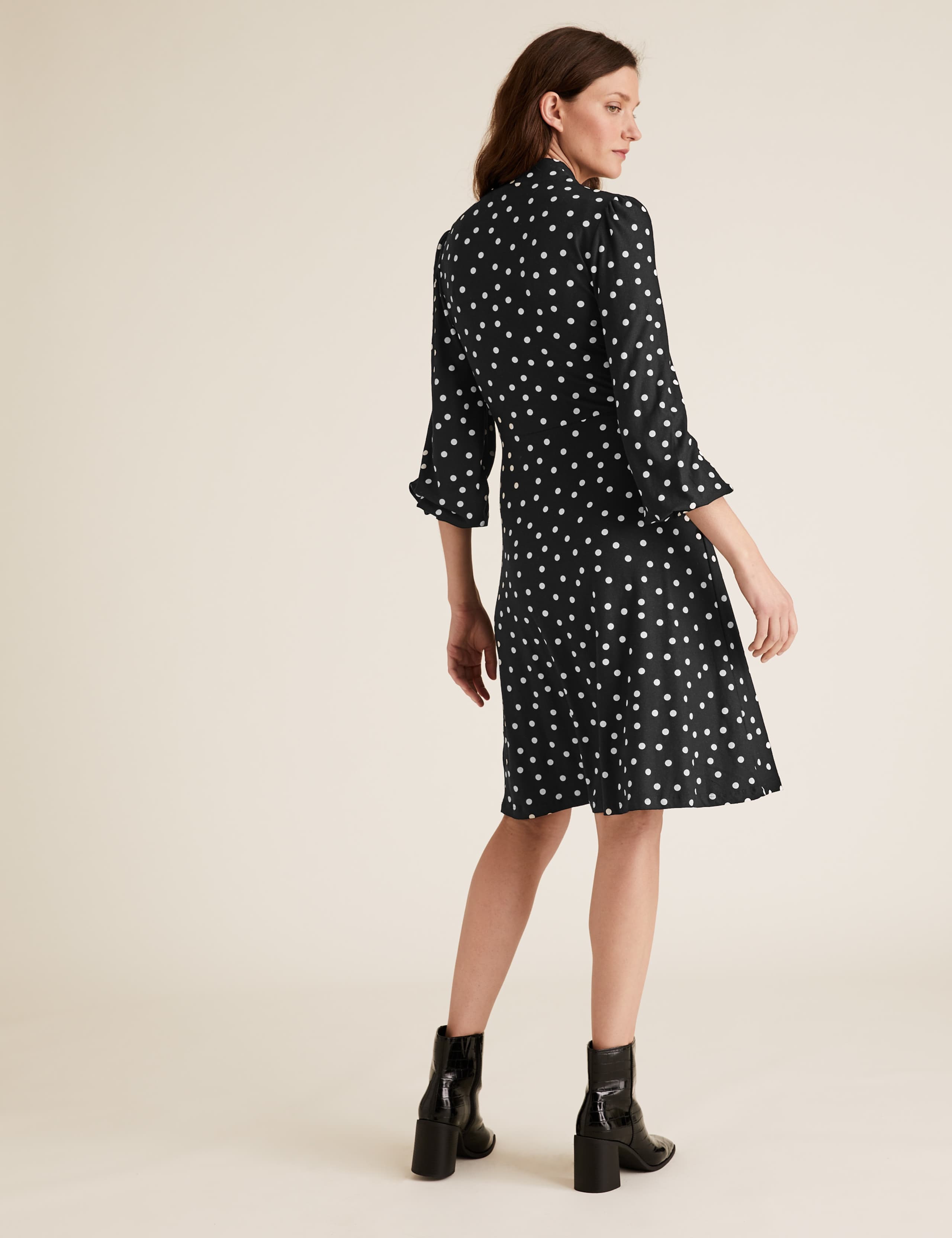 Jersey Polka Dot Tie Neck Skater Dress 4 of 5