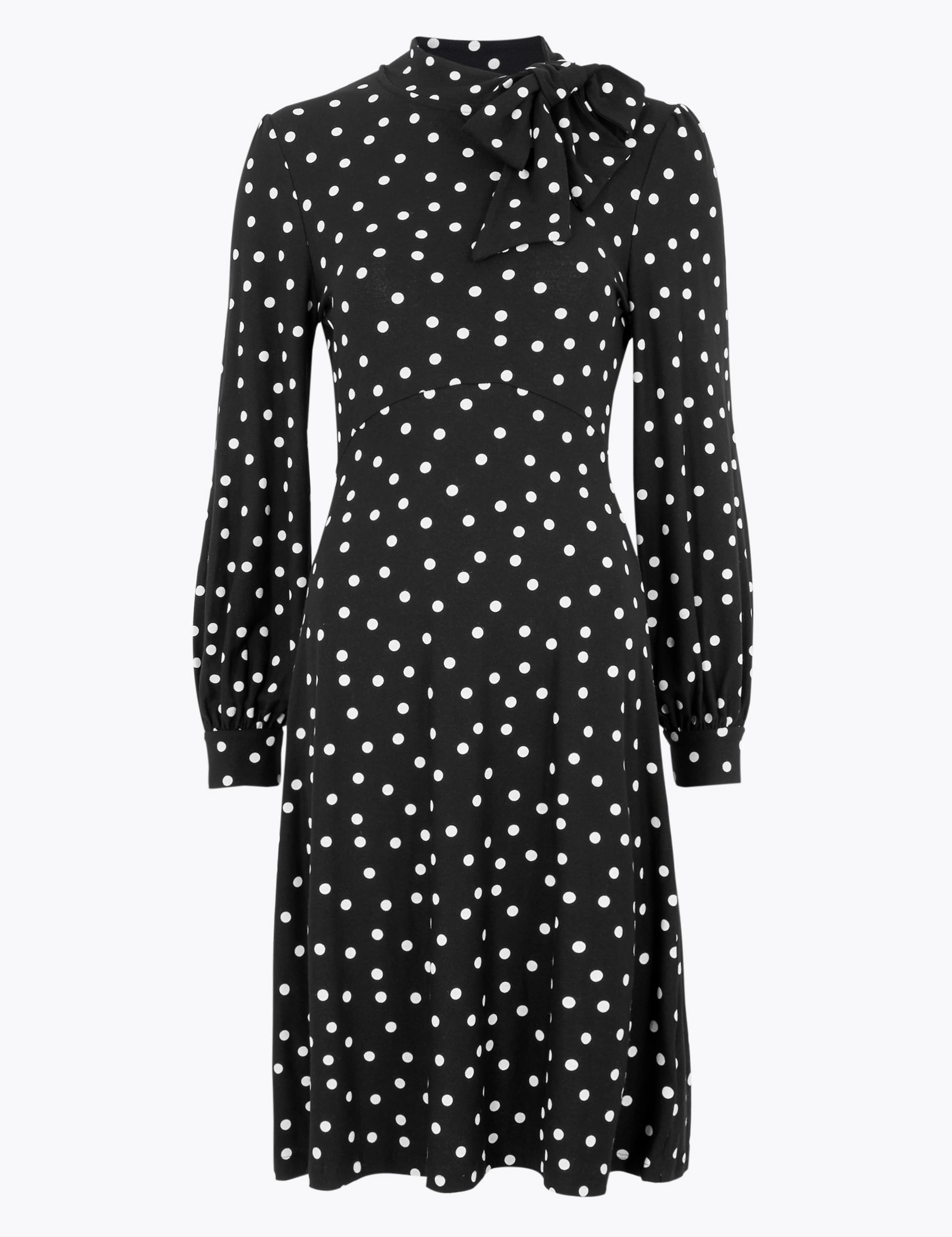 Jersey Polka Dot Tie Neck Skater Dress 2 of 5