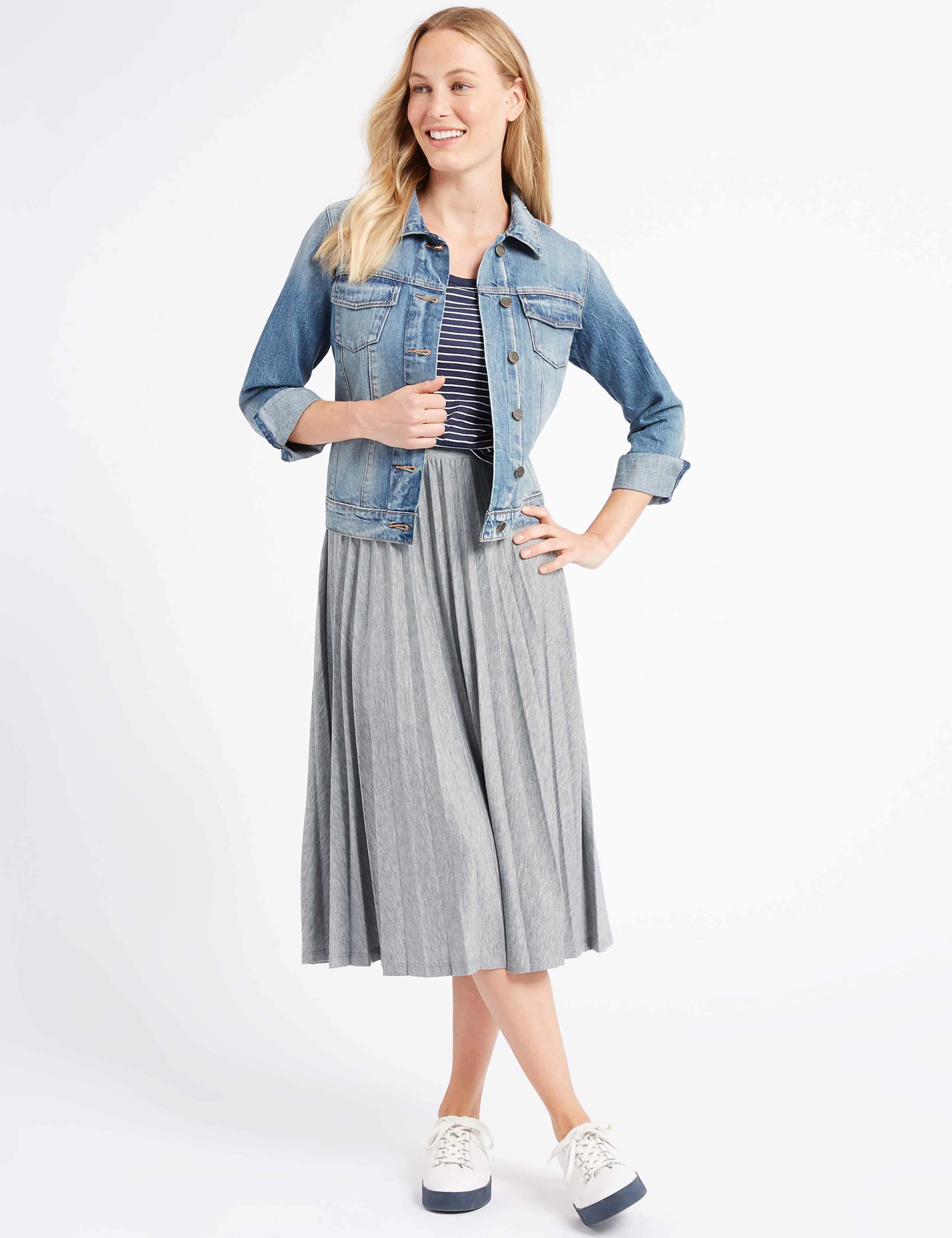 Jersey Pleated Midi Skirt 2 of 4