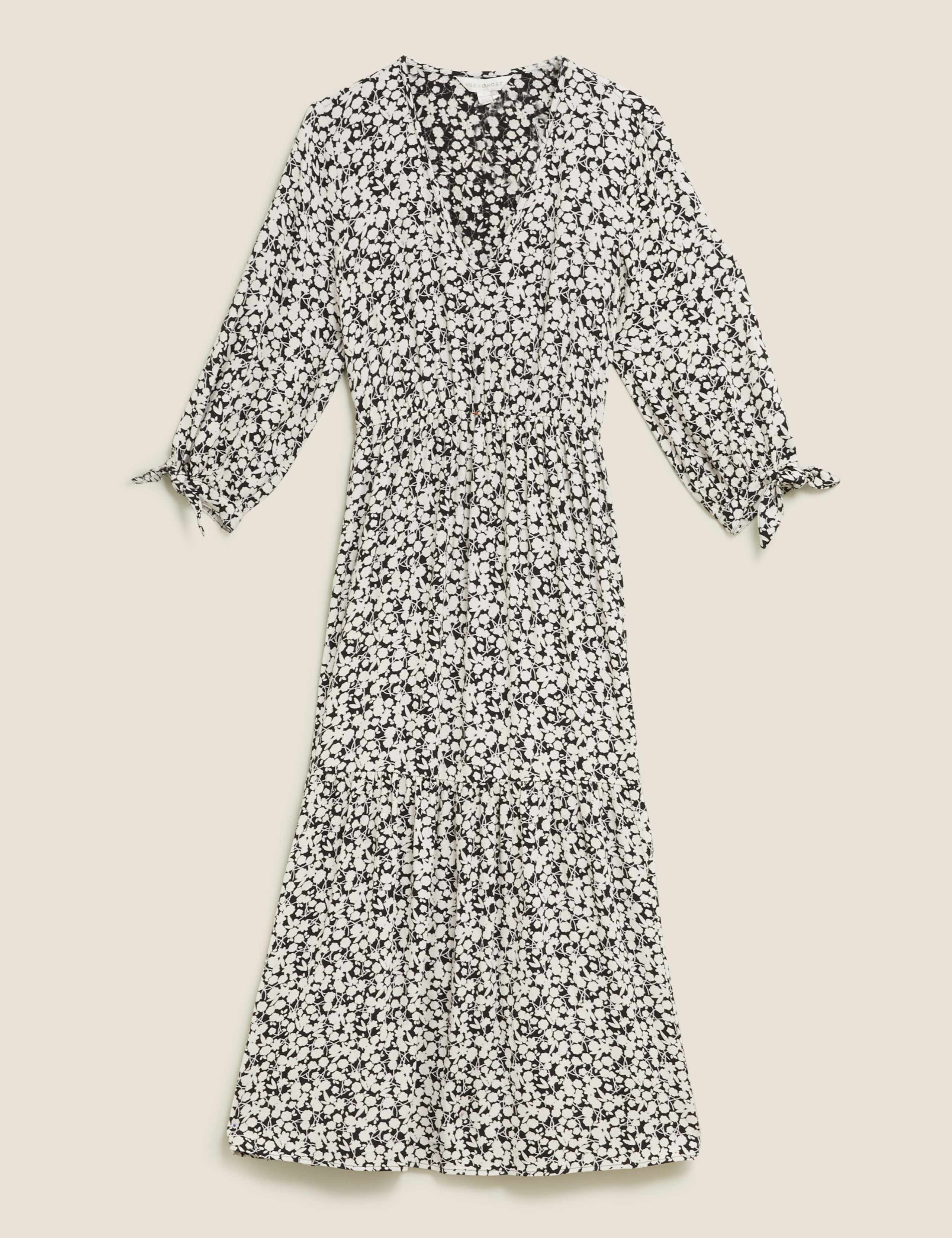 Floral V-Neck Tie Sleeve Midi Dress 2 of 7