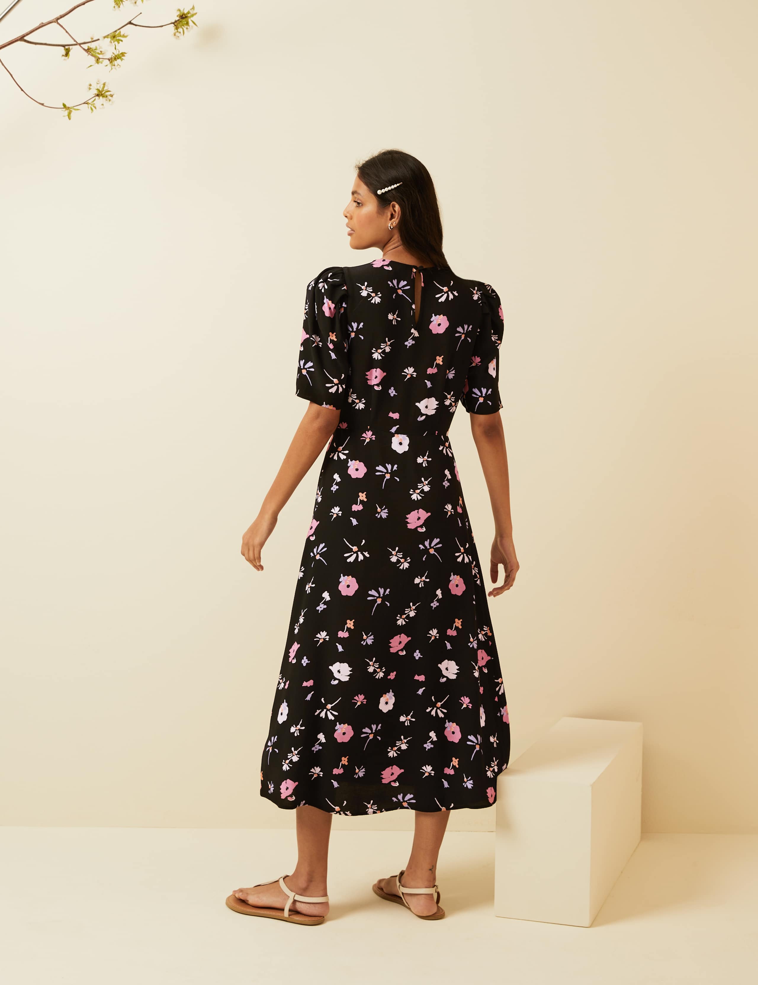 Floral Puff Sleeve Midi Tea Dress 5 of 7