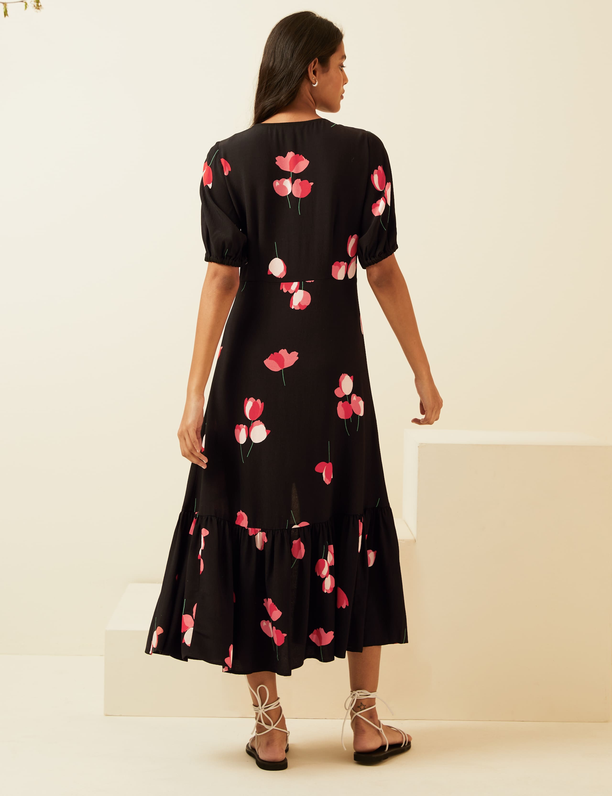 Floral V-Neck Button Through Midi Tea Dress 4 of 7