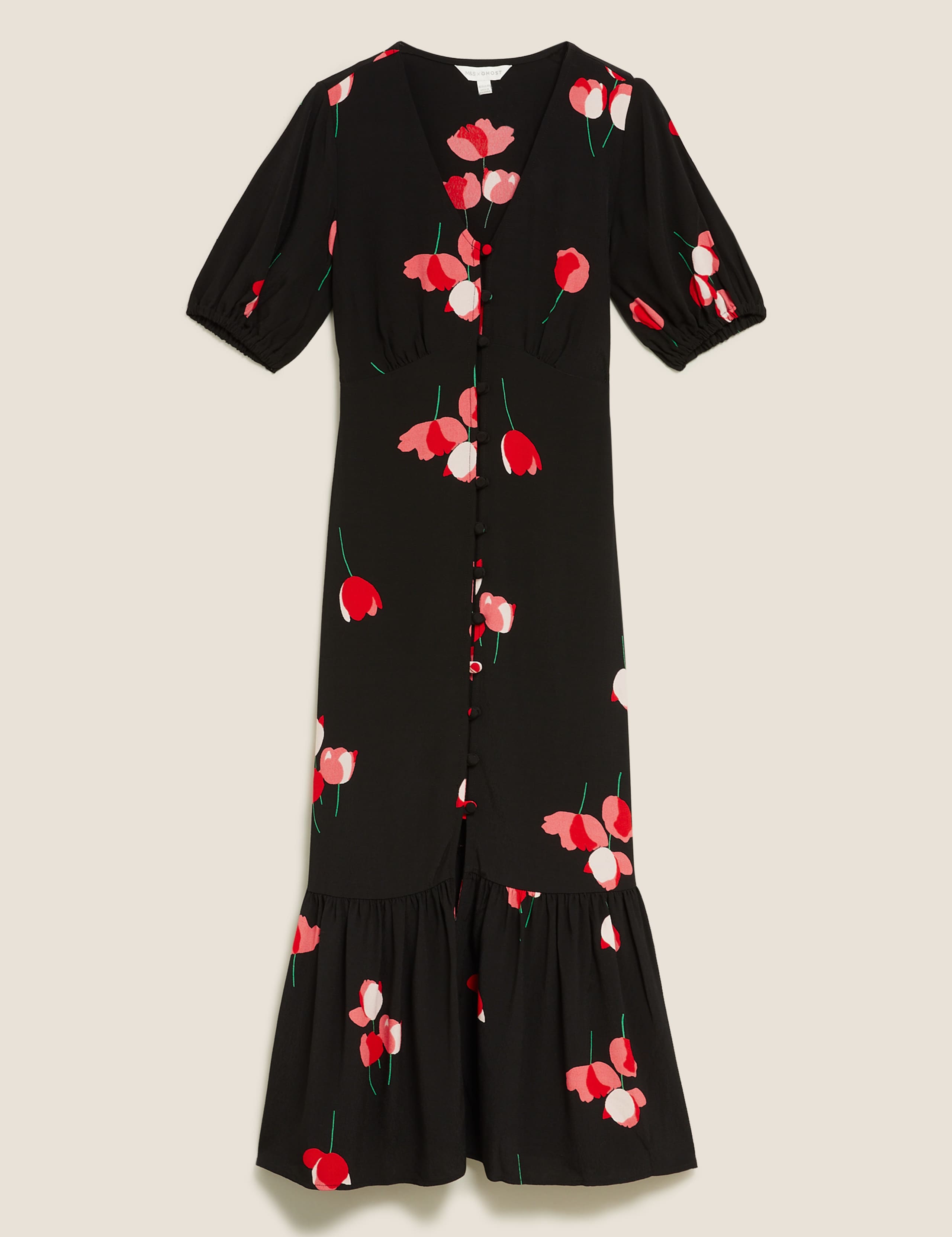 Floral V-Neck Button Through Midi Tea Dress 2 of 7