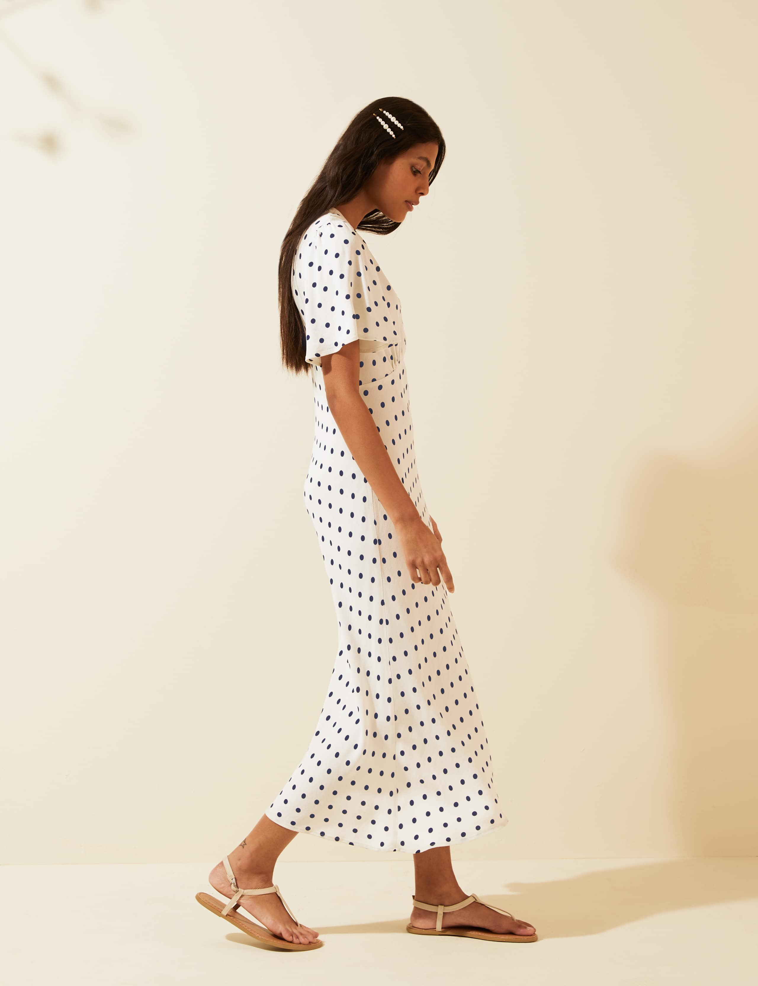 Polka Dot V-Neck Angel Sleeve Midi Dress 5 of 7