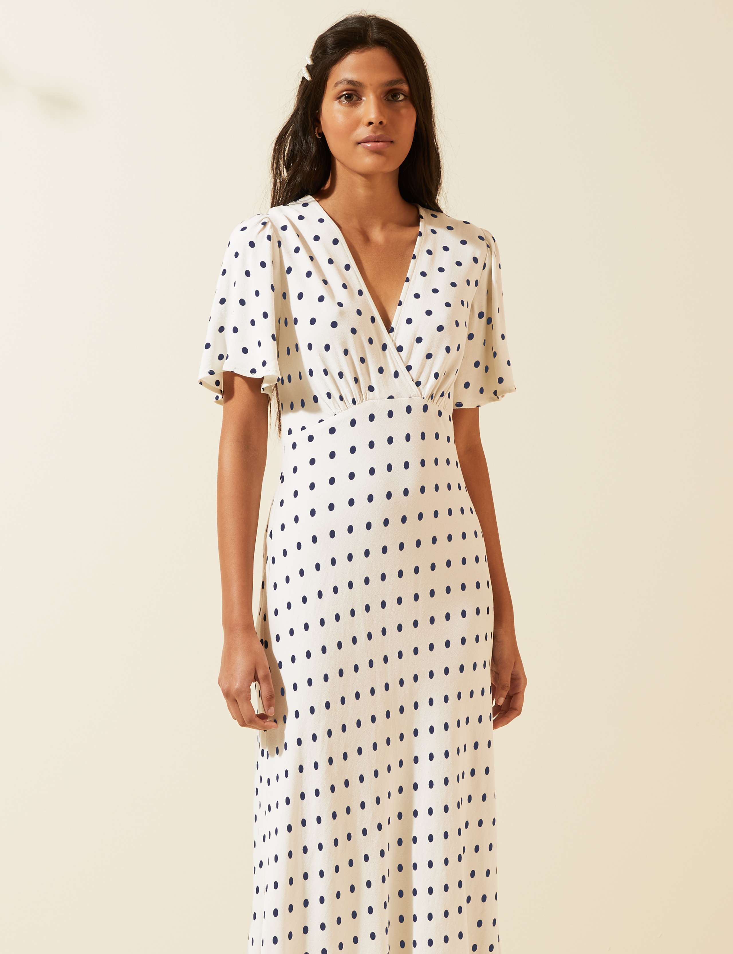 Polka Dot V-Neck Angel Sleeve Midi Dress 6 of 7