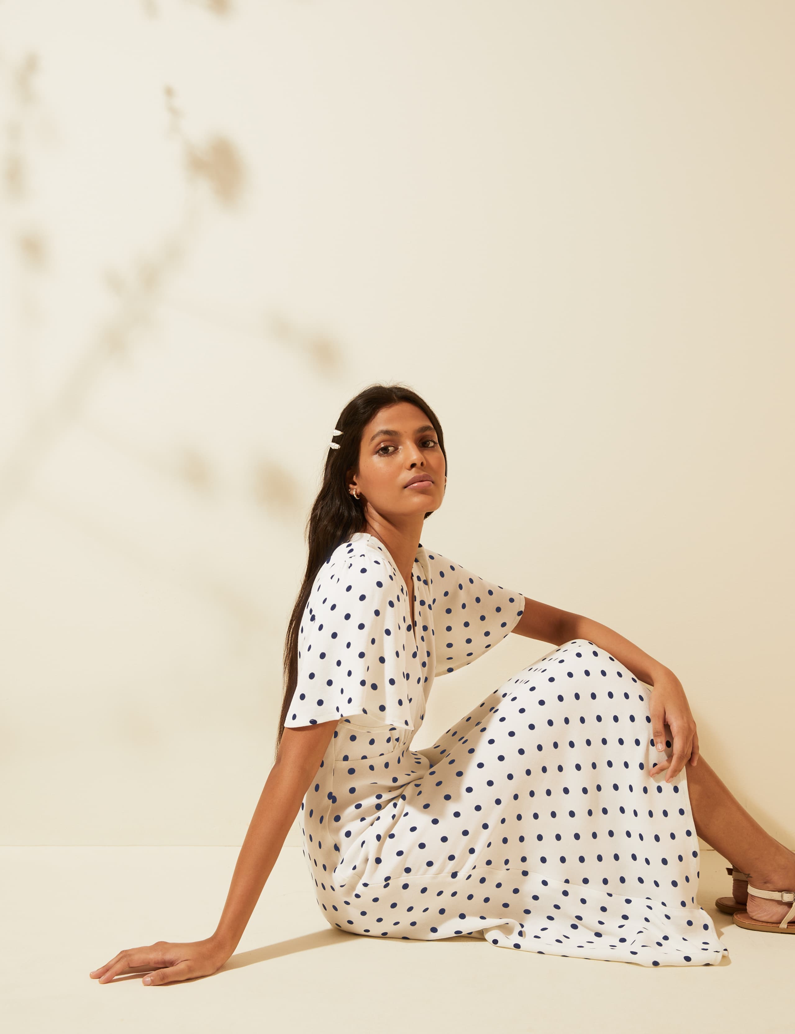 Polka Dot V-Neck Angel Sleeve Midi Dress 7 of 7