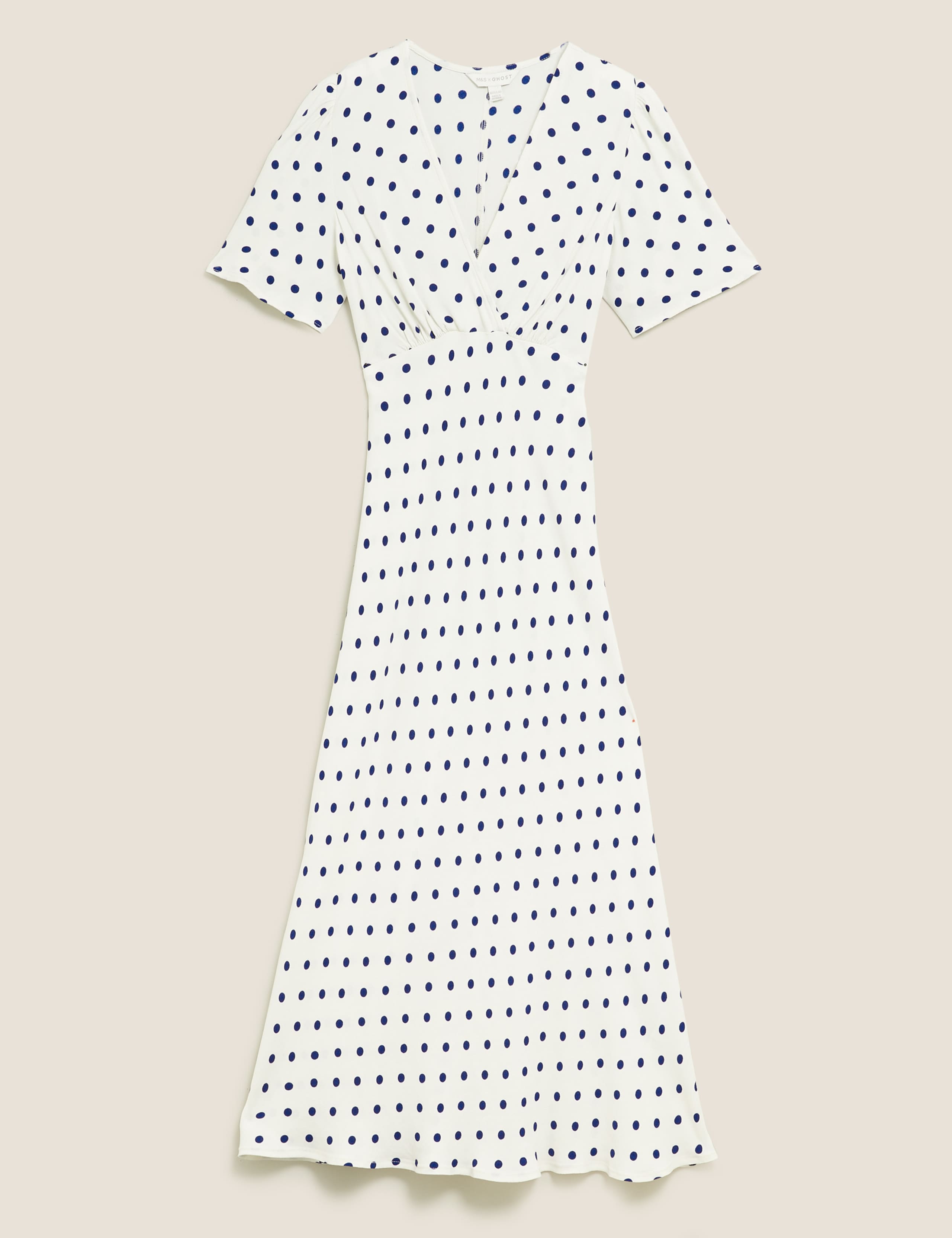 Polka Dot V-Neck Angel Sleeve Midi Dress 2 of 7