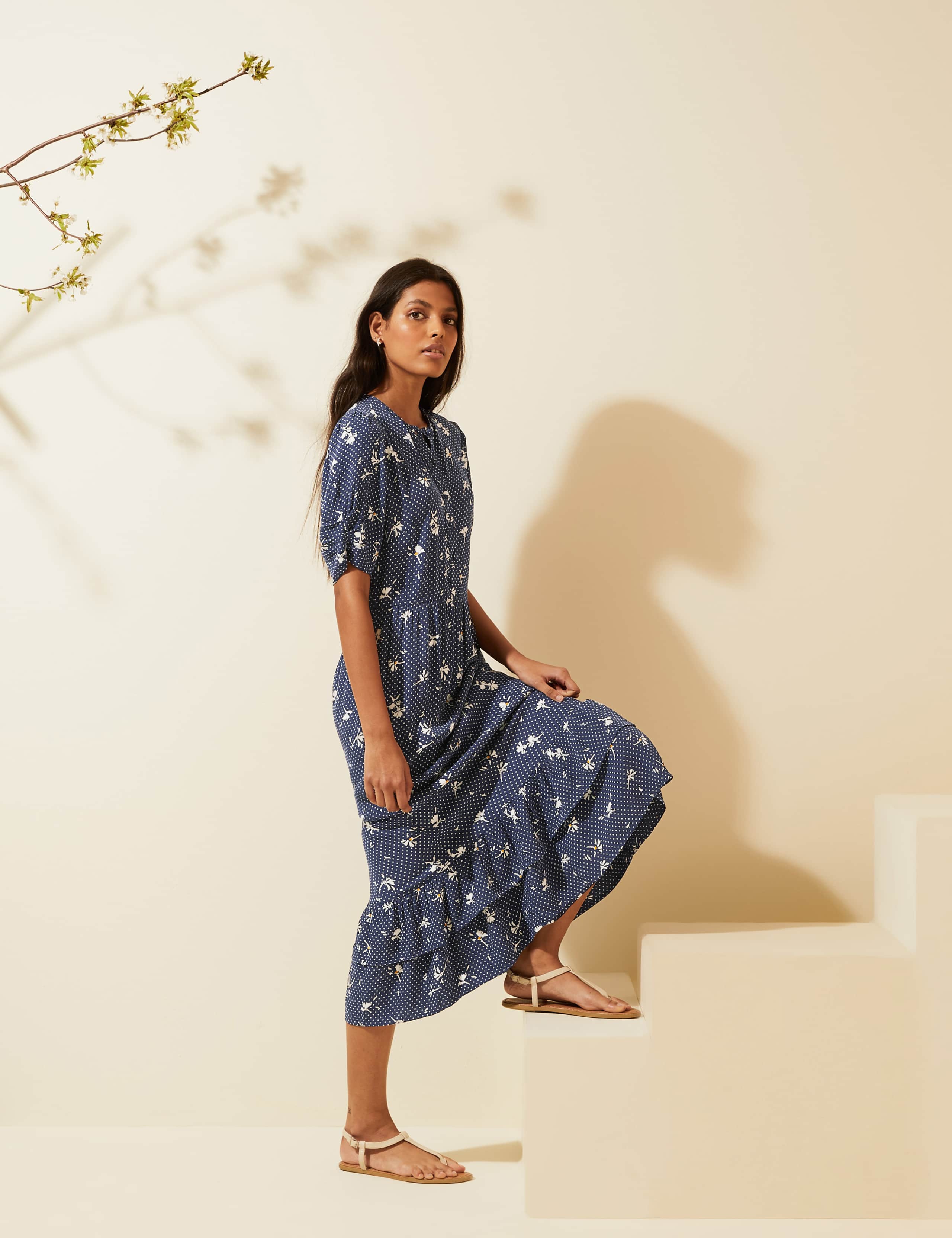 Floral Ruffle Hem Midi Tea Dress 5 of 7