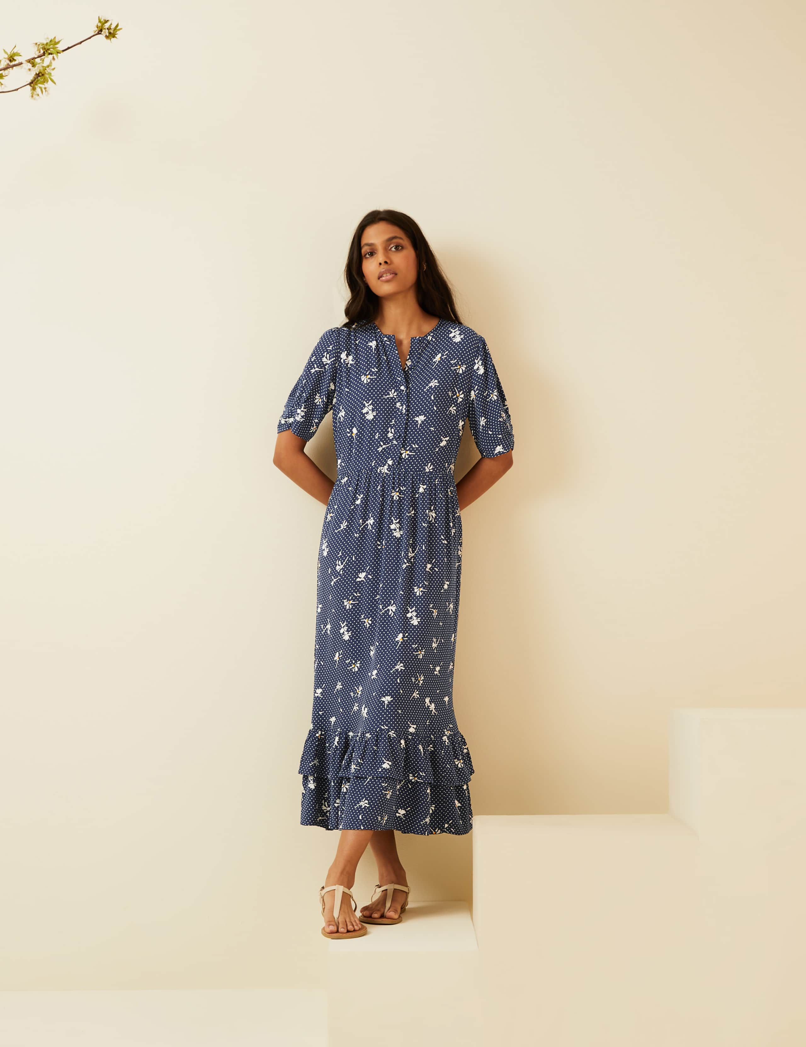 Floral Ruffle Hem Midi Tea Dress 7 of 7