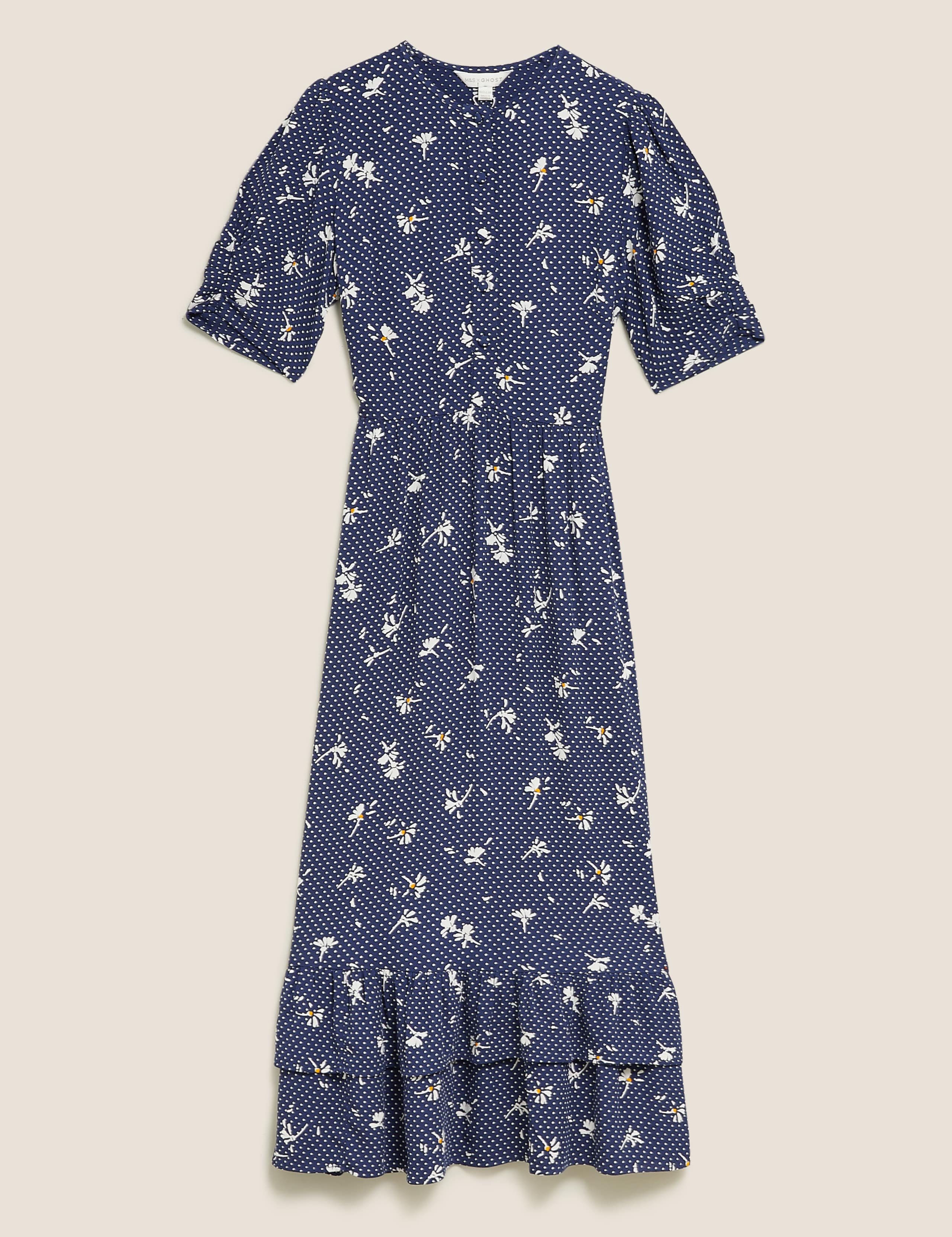Floral Ruffle Hem Midi Tea Dress 2 of 7