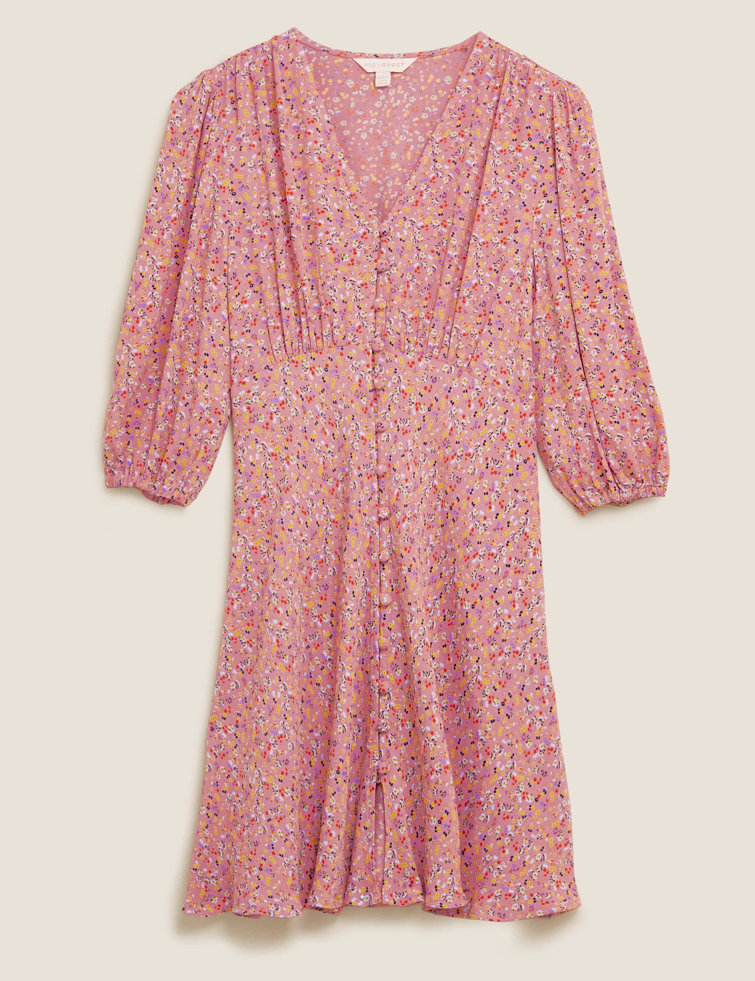Floral V-Neck Button Through Mini Tea Dress 2 of 8