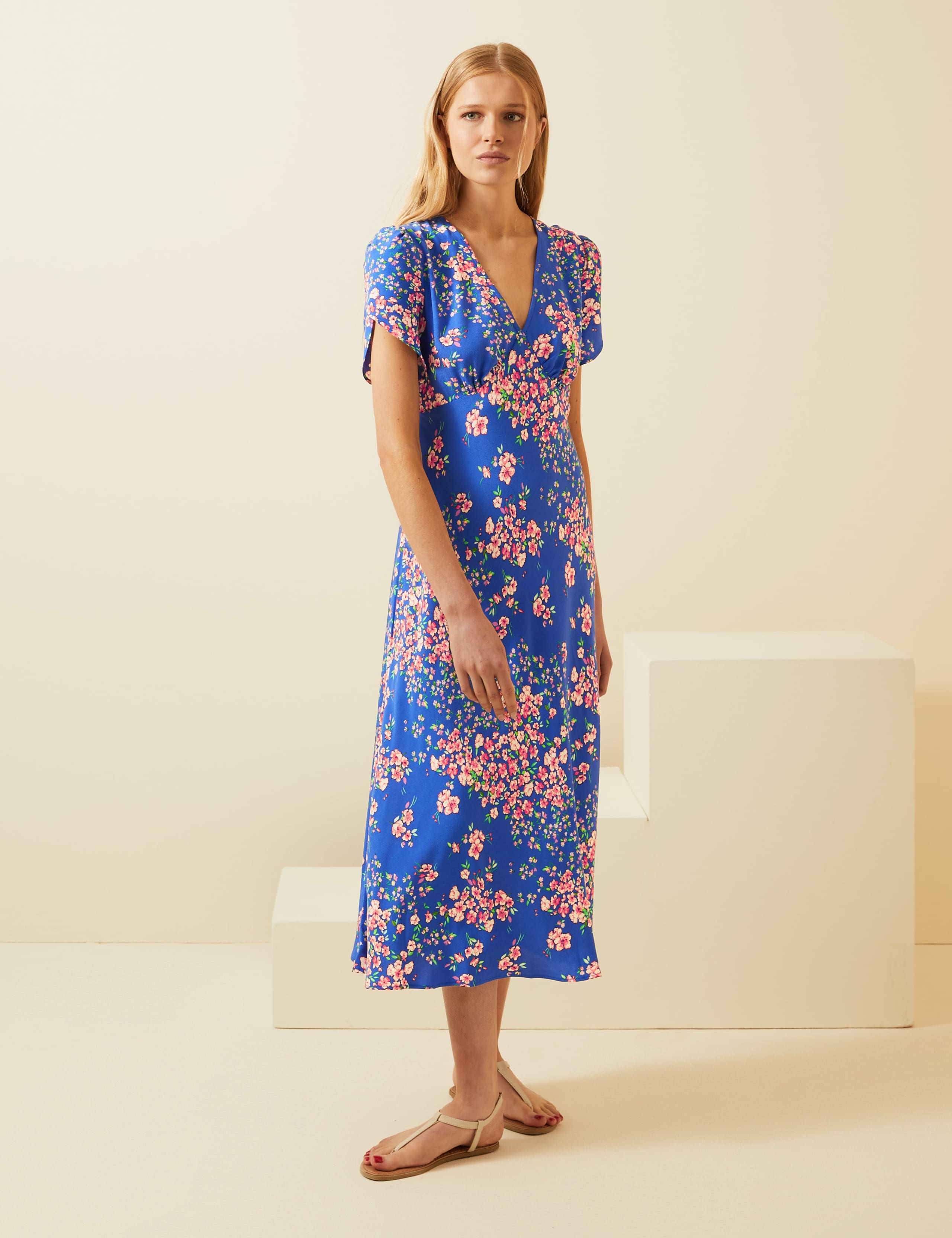 Floral V-Neck Midi Tea Dress 3 of 7