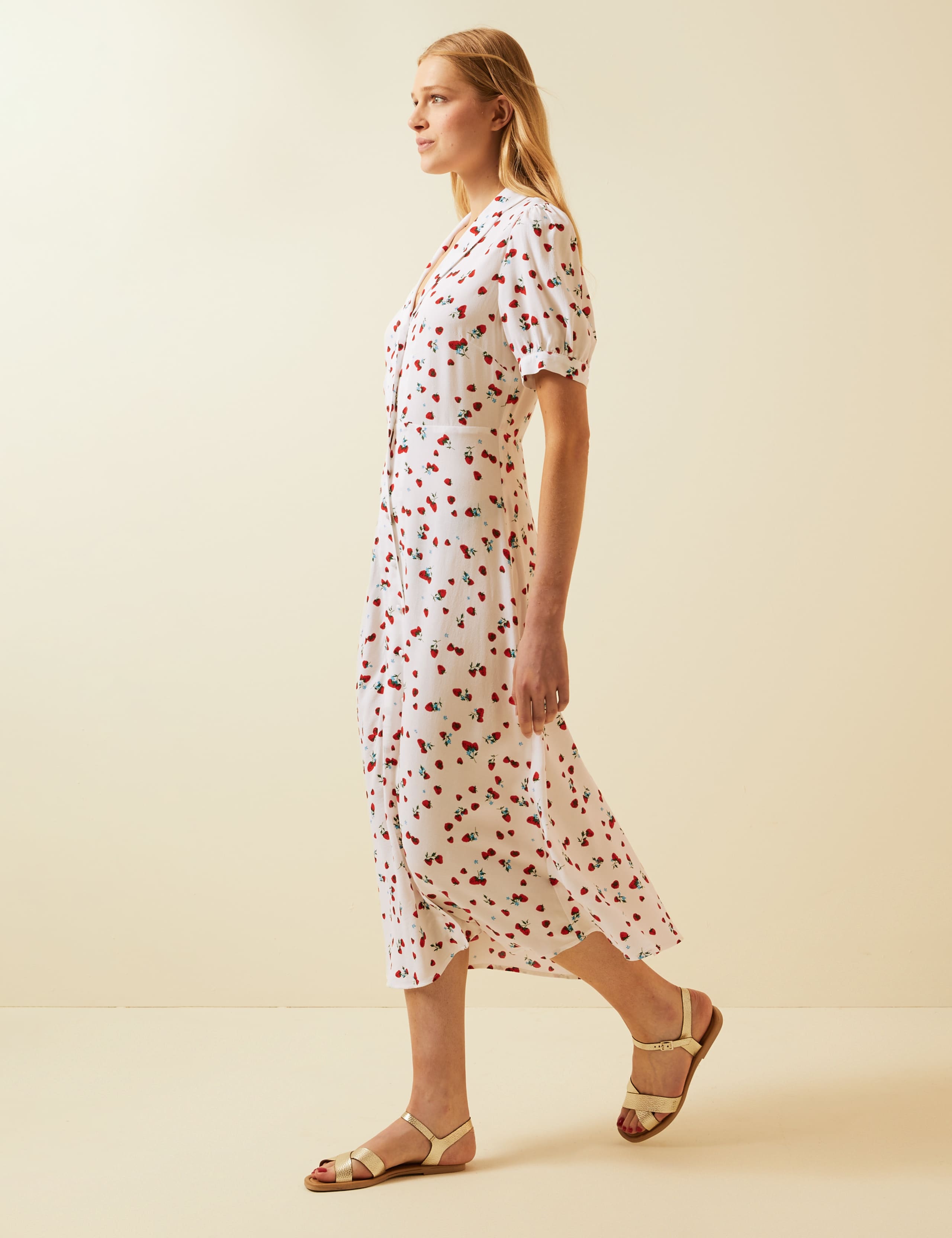 Strawberry Print Puff Sleeve Midi Tea Dress 5 of 7